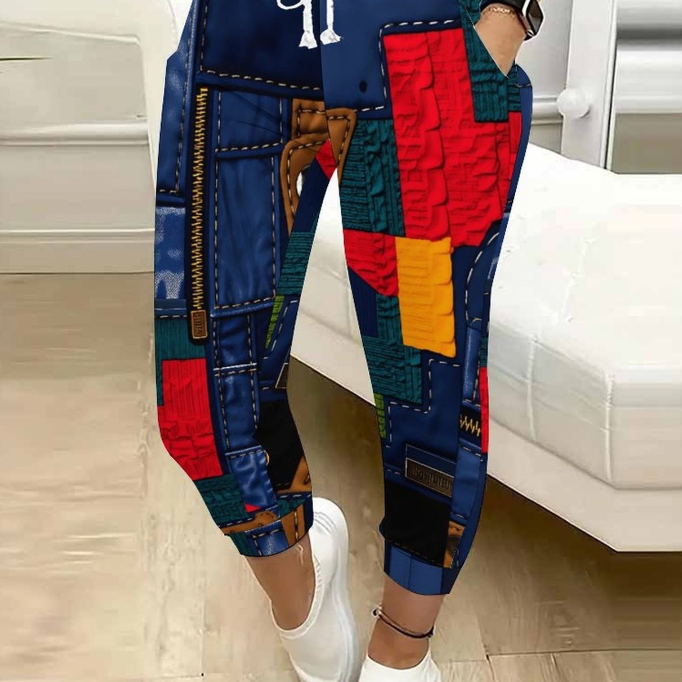 TEMU Women's Fashionable Casual -printed Drawstring Pants With Pockets (on)
