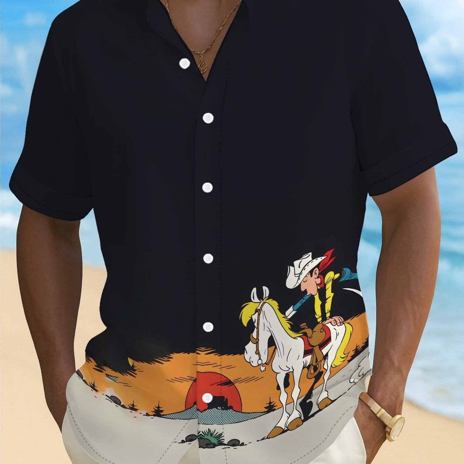TEMU Casual Short-sleeve Shirt For Men With A Printed Pattern, Wear, Plus Size