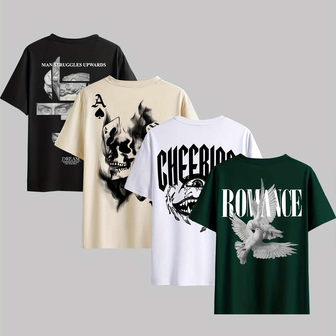 E-shop Herren T-Shirt-Set mit lockerer Passform, lässig, vielseitig, , -Style-Aufdruck, 4-teilig