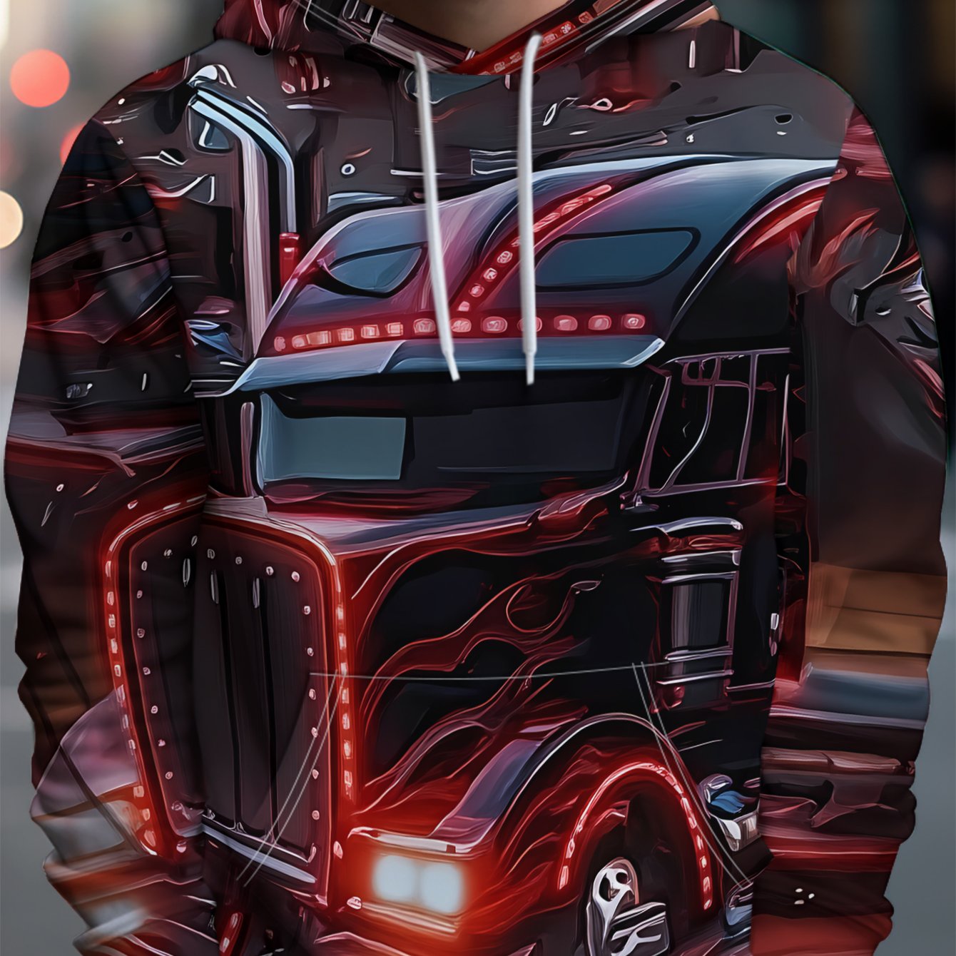 TEMU Black Truck With Red Light Decoration Driving In The 's Hooded Sweatshirt Fashion Casual Spring/autumn Top