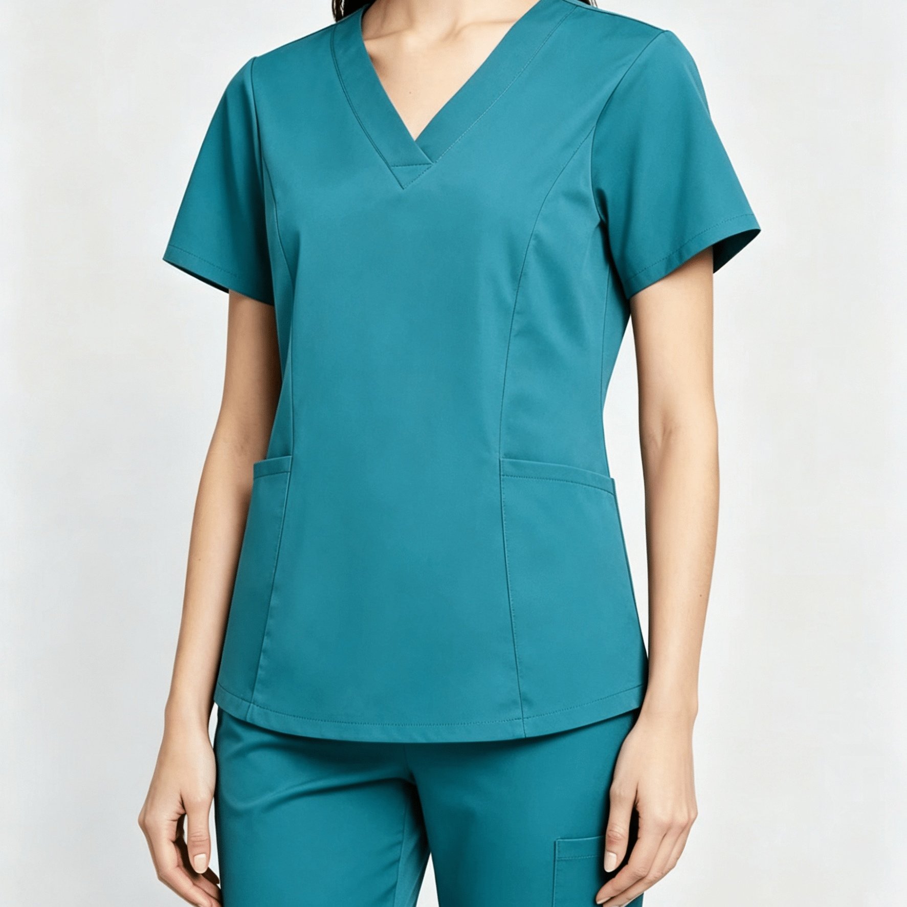 2pcs Set Women's Doctor Scrub Set - Casual V-neck, Smooth Fabric With Stretch - Workwear | Comfortable And Sweat-absorbing | Regular Fit With Pocket