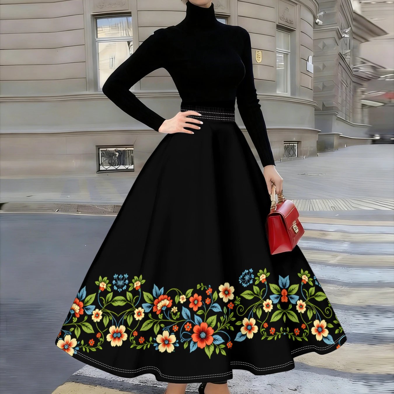 TEMU This Women's Vintage Bohemian Floral Midi Skirt Features A With A Soft, Draping Umbrella Shape. The Exquisite Ethnic Floral And Print Create A