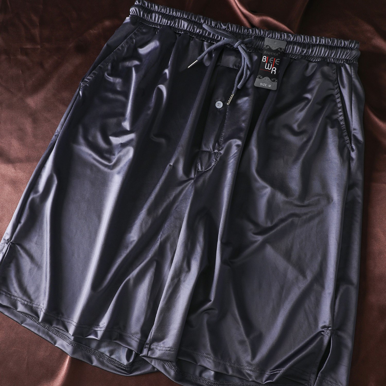 Image of 1pc Light Luxury Flat-cut Pants Cool Breathable Trousers, Drawstring Pocket Shorts, Smooth And Comfortable, Suitable For Home And Vacation Wear, Men's Wardrobe Gift For Boys
