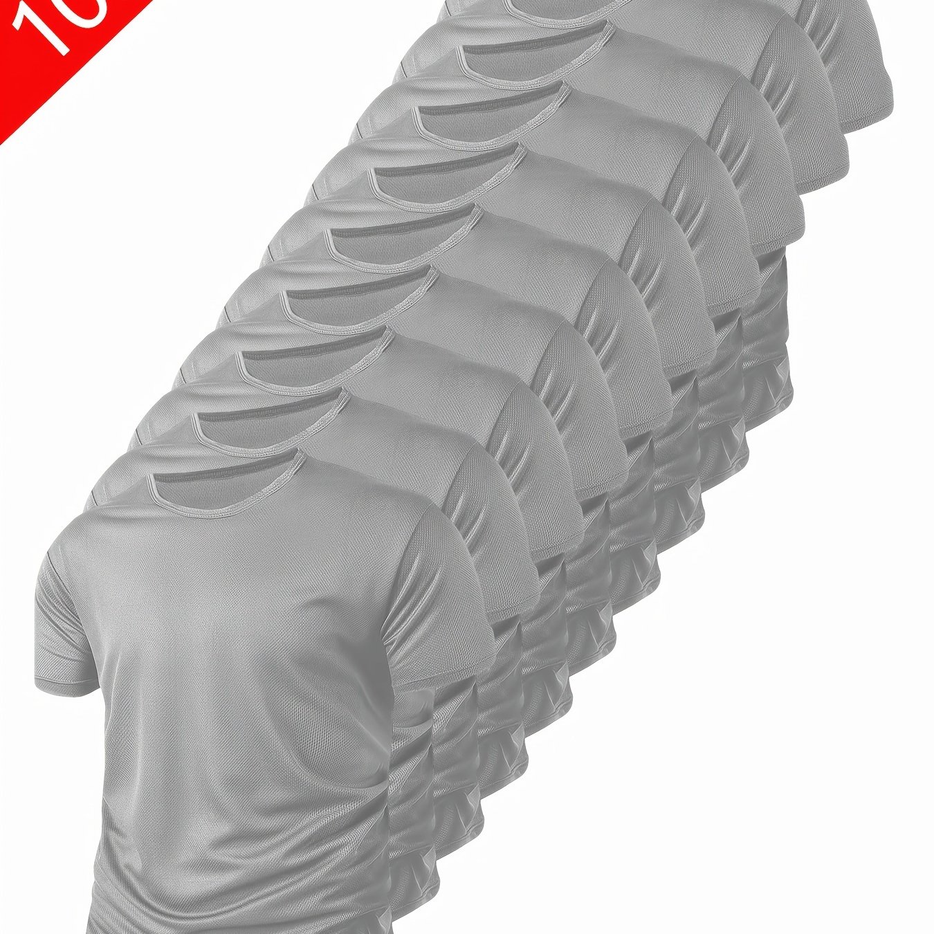 TEMU 10-pc, Men's Plus Size Casual Sports Short-sleeved Shirts, Suitable For Gym, Running And Basketball, Fitness Wear, Quick-drying, Breathable,