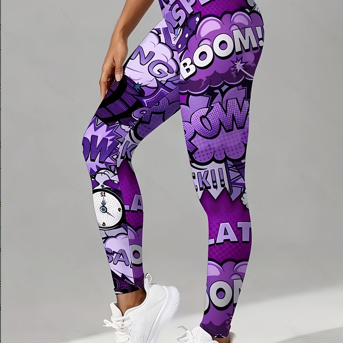 TEMU /summer Women's Leggings, Comic Letter Print Stretchy Tights, Casual Versatile Pants