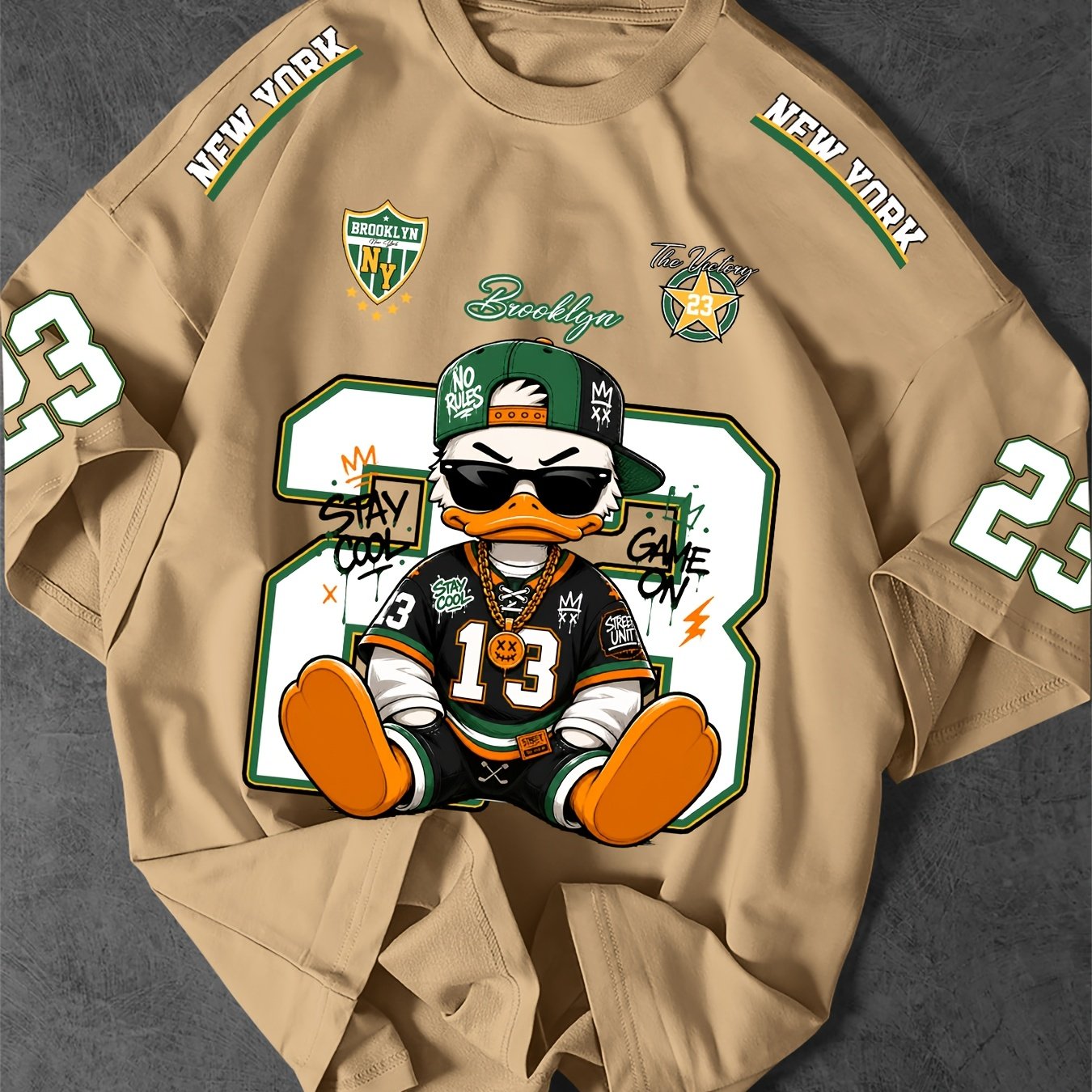 TEMU New Y2k Men's T-shirt Street Style Wearing Glasses Duck Character With City Letter Print T-shirt