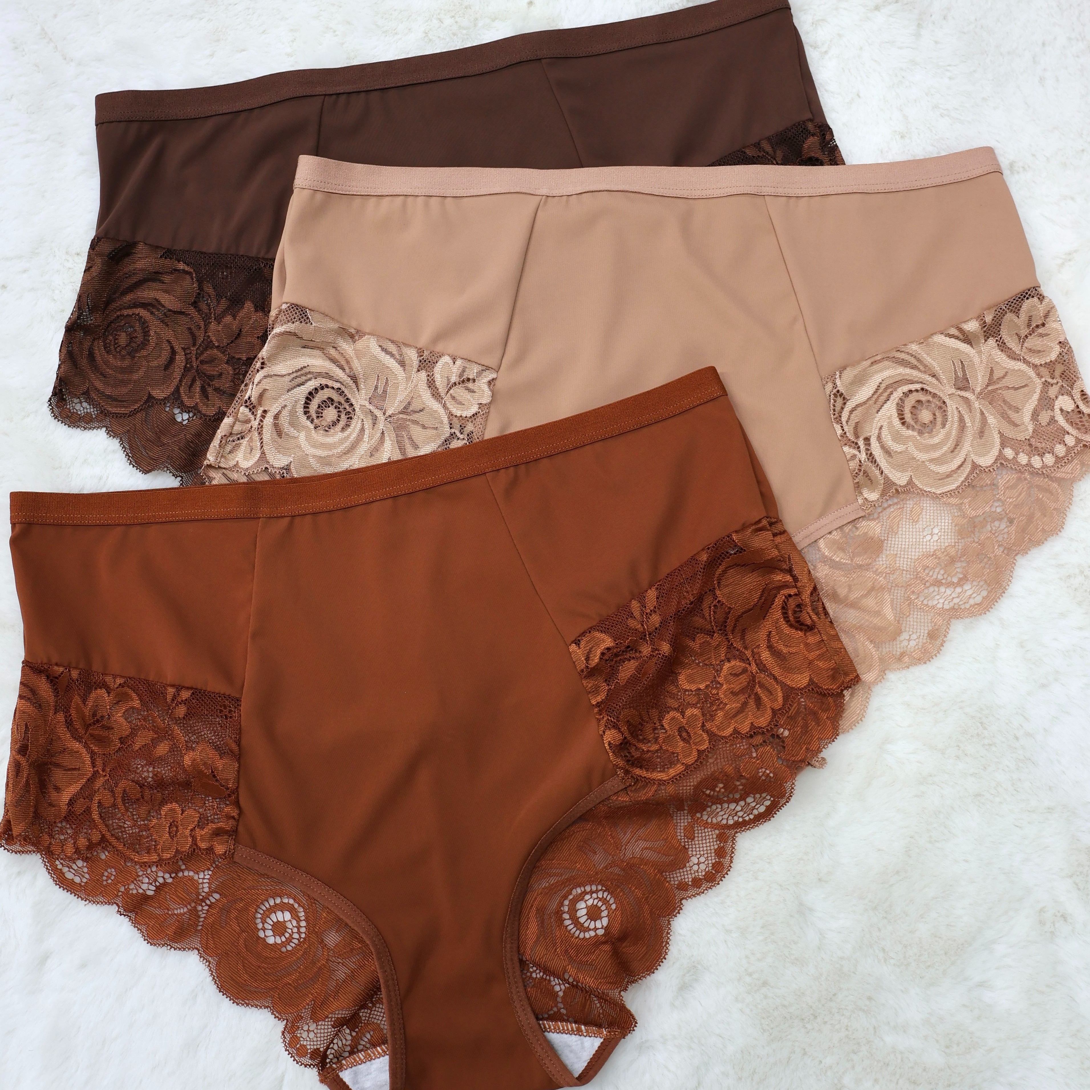 TEMU Set Of 3 - Women's Plus Size Breathable Comfortable Lace Trimmed Sexy Underwear
