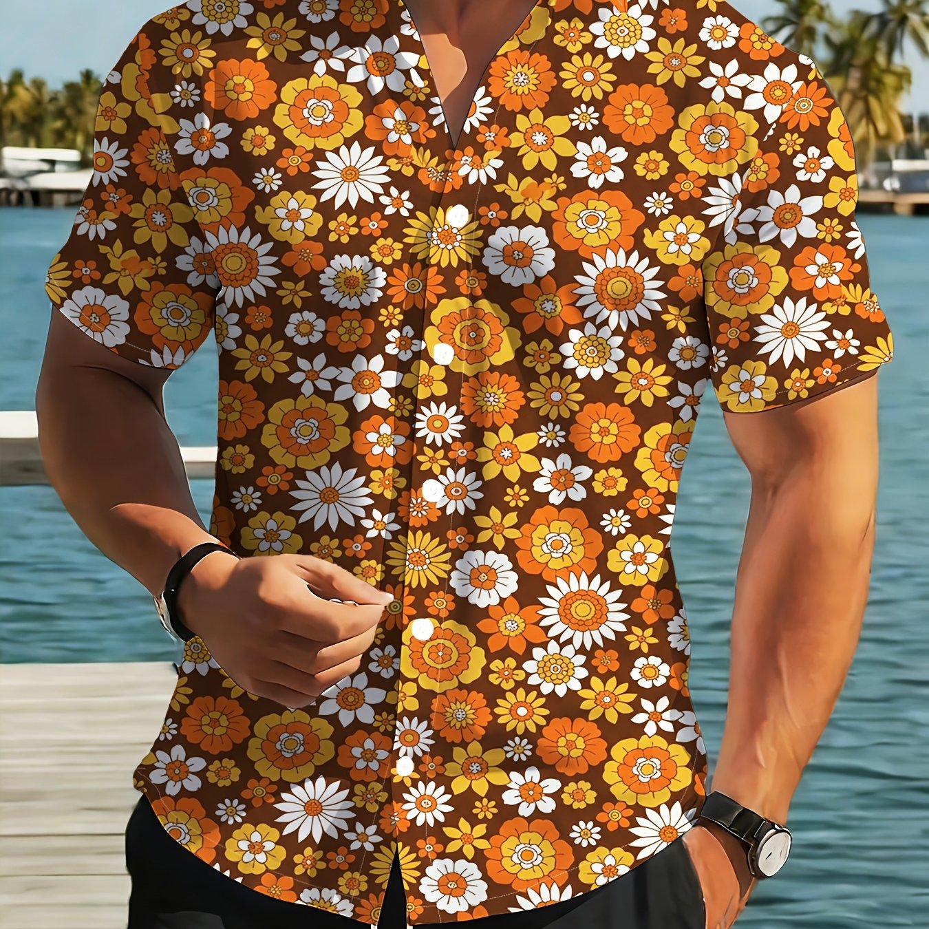 TEMU Stylish Short-sleeved Men's Shirt, Vintage Print Shirt, Trendy New Summer Outfit, Casual Everyday Shirt, Beach Shirt For Vacation, An For Summer