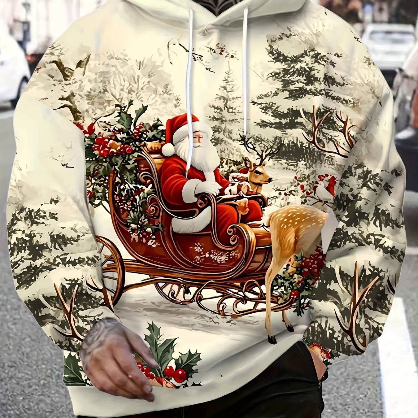 TEMU 's Autumn And Winter Print Hooded Sweatshirt Made Of, Weighing 250 Grams Per . This New Long-sleeve Hooded Sweatshirt For Men A Gift For Your