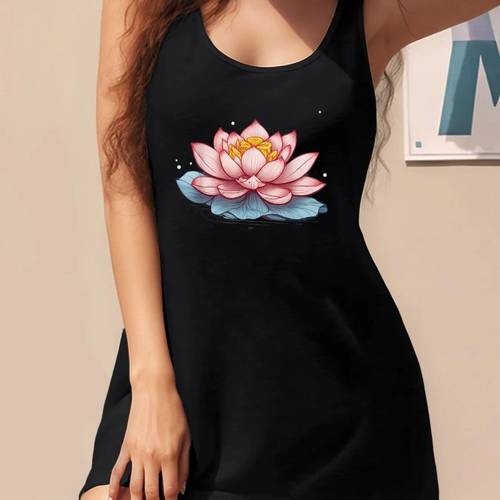 lotus design for women flower graphic sleeveless dress spring summer casual vest dress fashion womens dresses