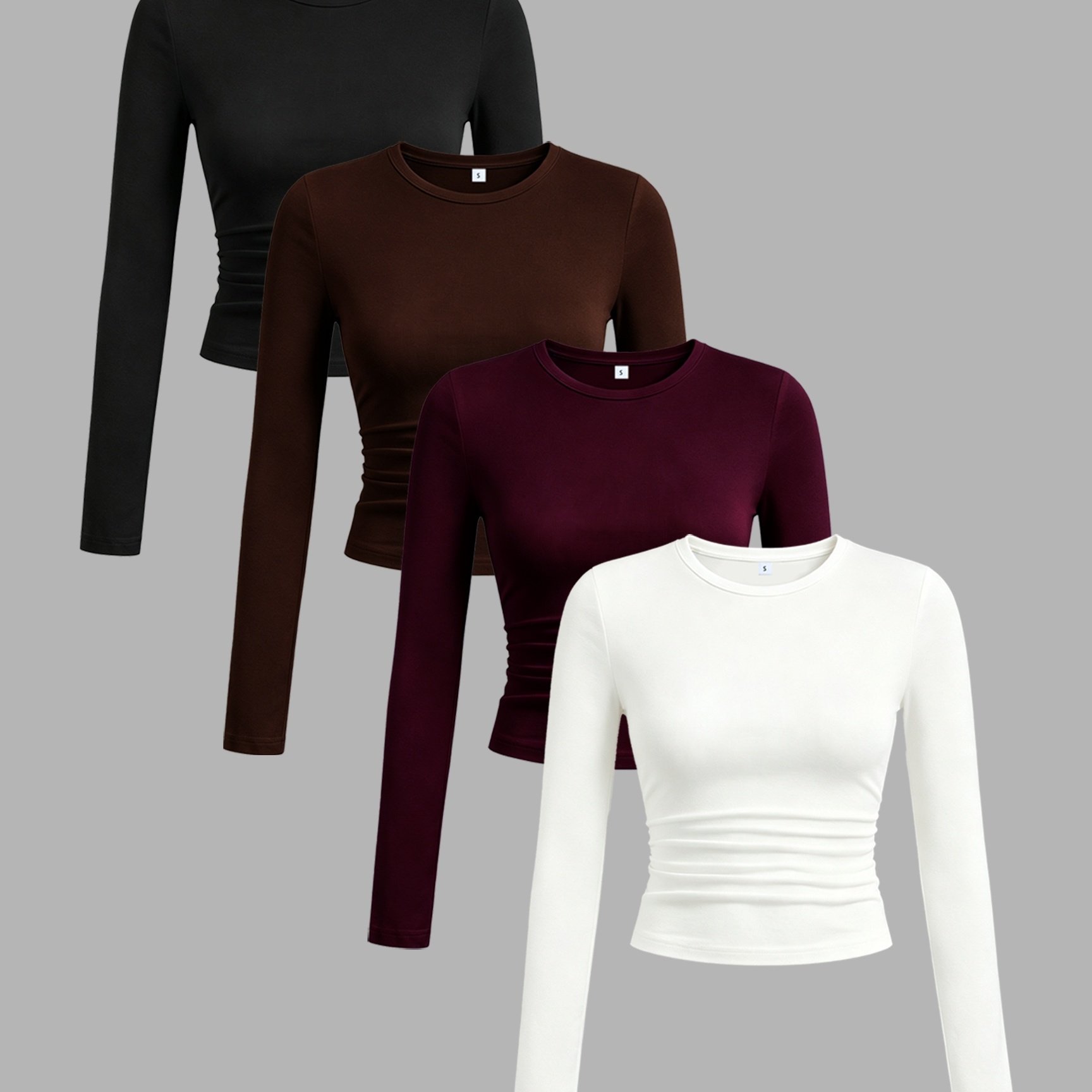 TEMU 4pcs Pack, Women's Fashion Trendy Round Neck Casual Slim Long Sleeve Trim Multicolor T-shirts, Suitable For Autumn Winter