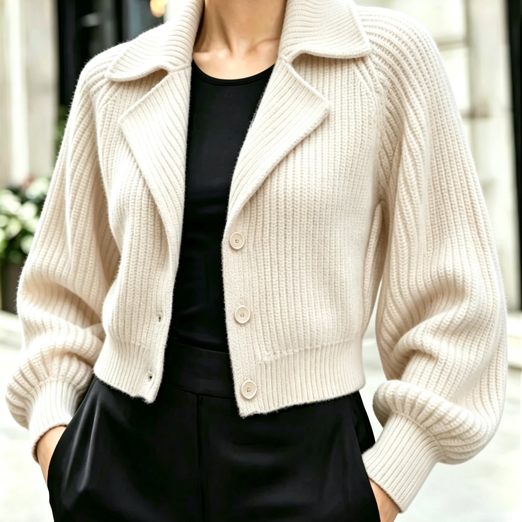 TEMU BK260723019 Édition Limitée, Cardigan Court Élégant à pour Femme, Tissu Automne/Hiver, , Épais et Texturé ; Manches Longues Bouffantes Lanternes