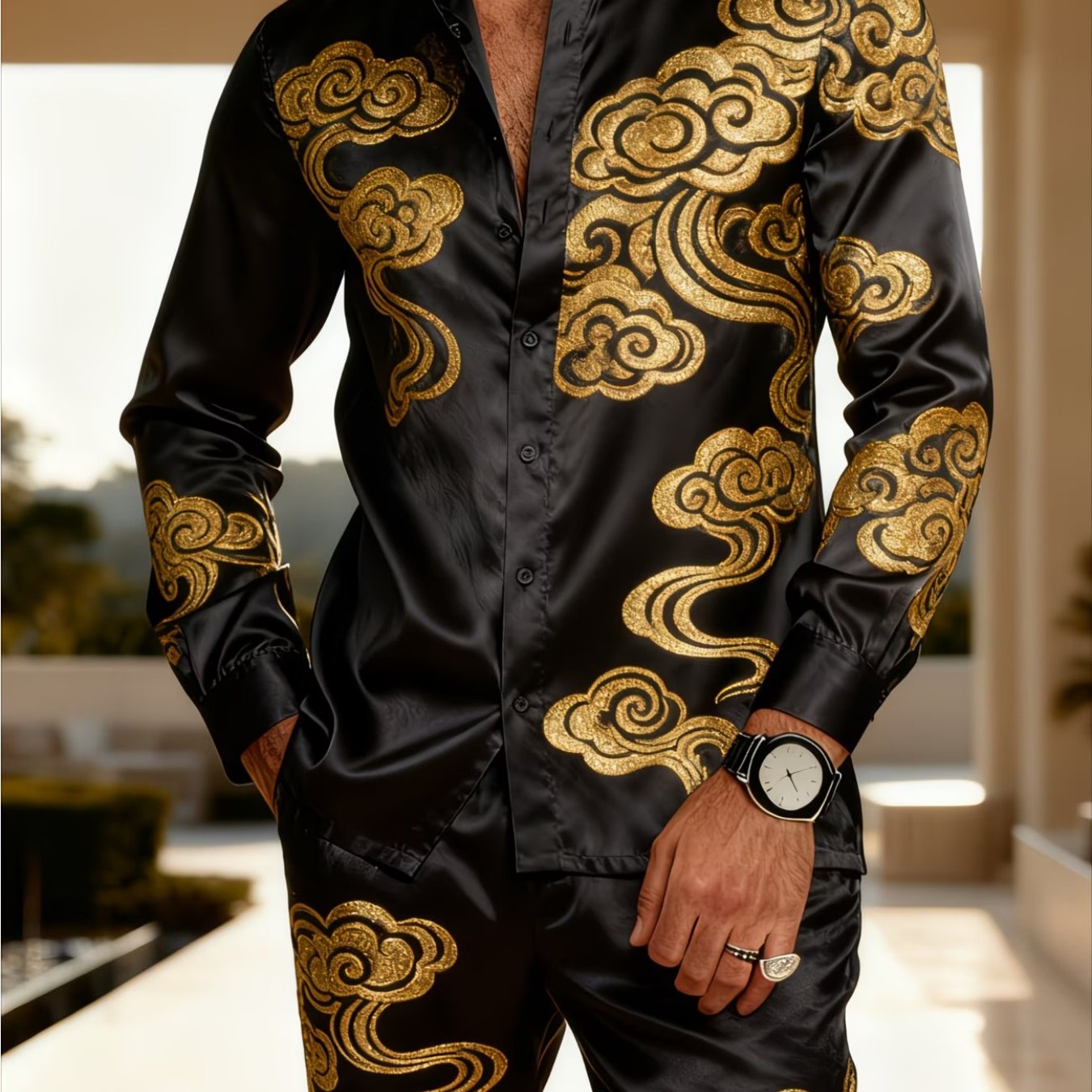 2pcs Set, Fashionable Men's Button- Shirt With Collar And Pants, Breathable And Comfortable, Suitable For Occasions. Ideal For Holiday Gifts/ A Must-have Men's Gift, Perfect For Family, , Brothers, .