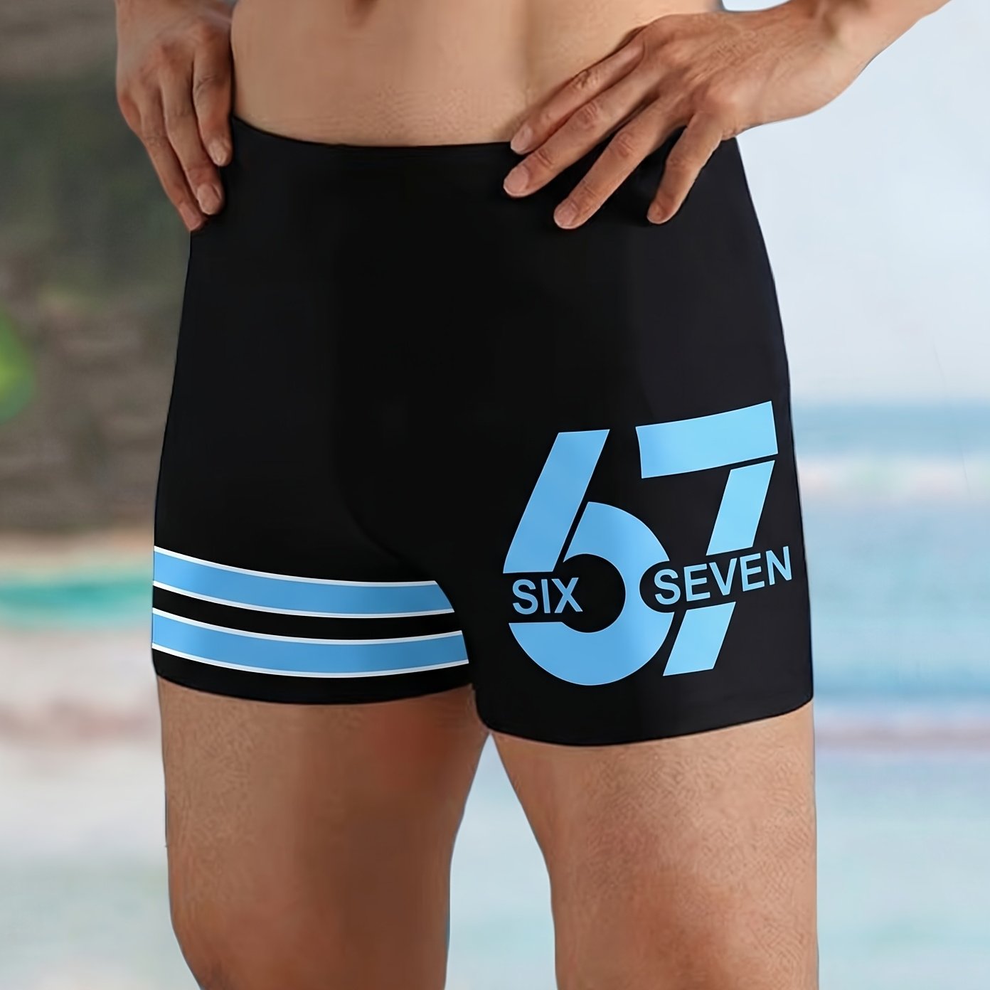 TEMU Print High Elastic Drawstring Swim Trunks Beach Sports Swimming Shorts, For Teenager, For Teenager
