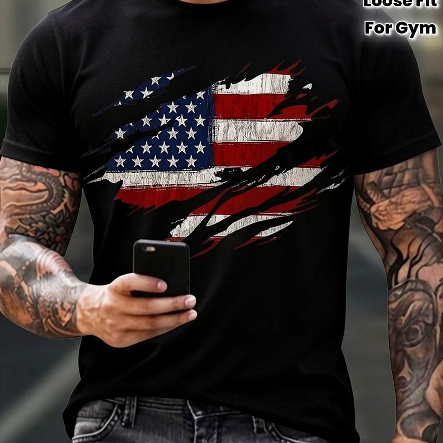 Image of Men's American Flag T-shirt - Quick-dry Breathable Fabric, Loose Fit Short Sleeve With 3d Flag Print, Round Neck Casual & Sportswear Suitable For Gym, Outdoor, Casual Attire - Shirt For Men