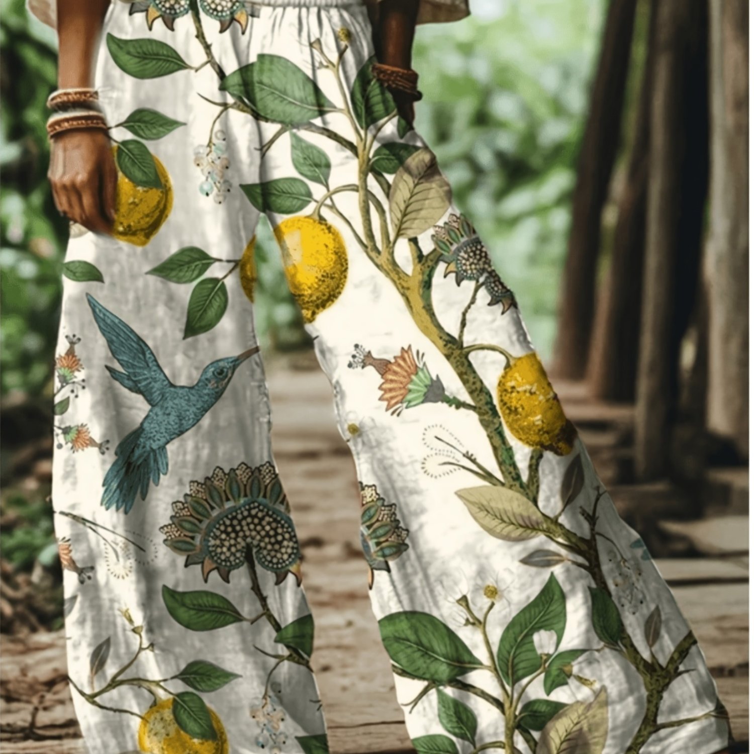 E-shop Bedruckte, maschinenwaschbare, hochtaillierte Wide-Leg-Hose für Frühling und Herbst, modische, lockere und Harem-Hose für Damen