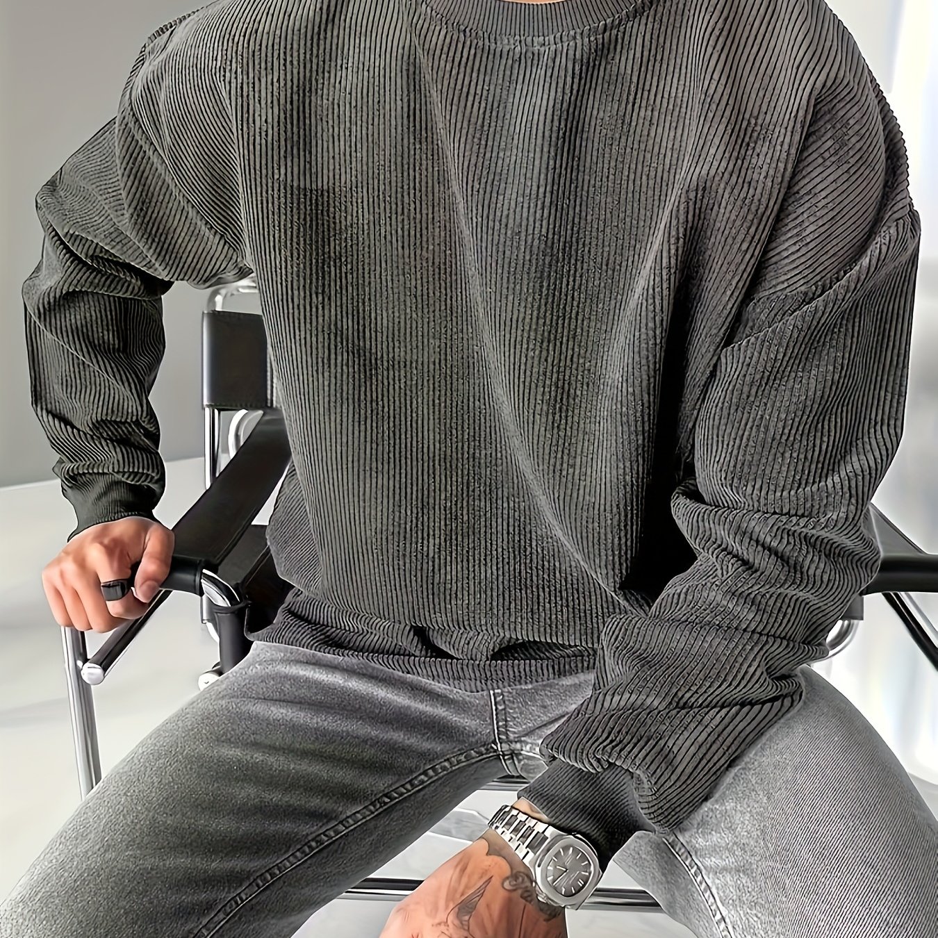 E-shop Herren Herbst Winter Freizeitmode Lässig Vielseitiges Langarm Sweatshirt in Unifarben für Ausflüge