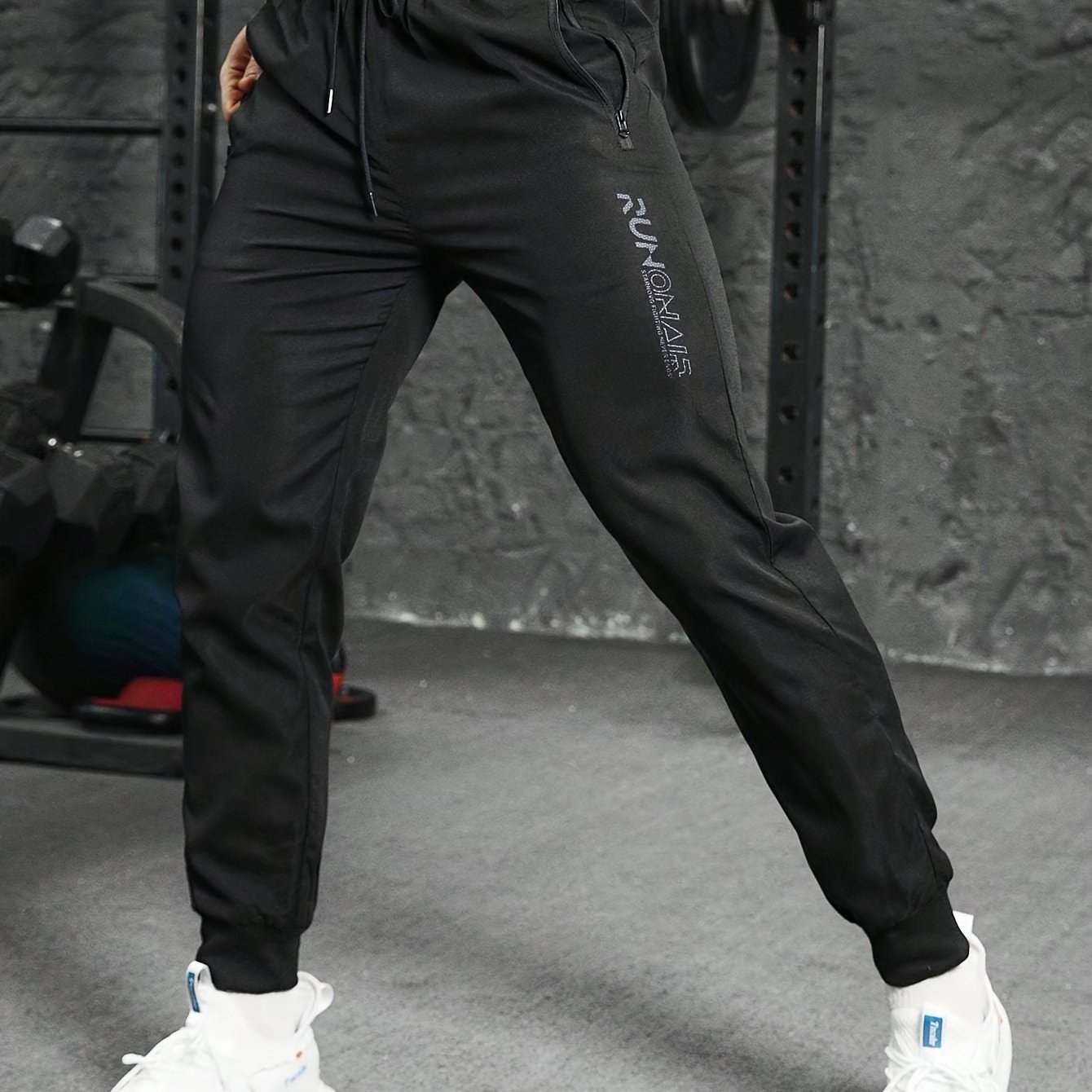 Image of Men's Quick-dry Stretch Athletic Jogger Pants With Elastic Waist & Suitable For Training, Running, Gym, - - Full-length Tapered Pants For , Squatting, - Non- Gym Wear For &