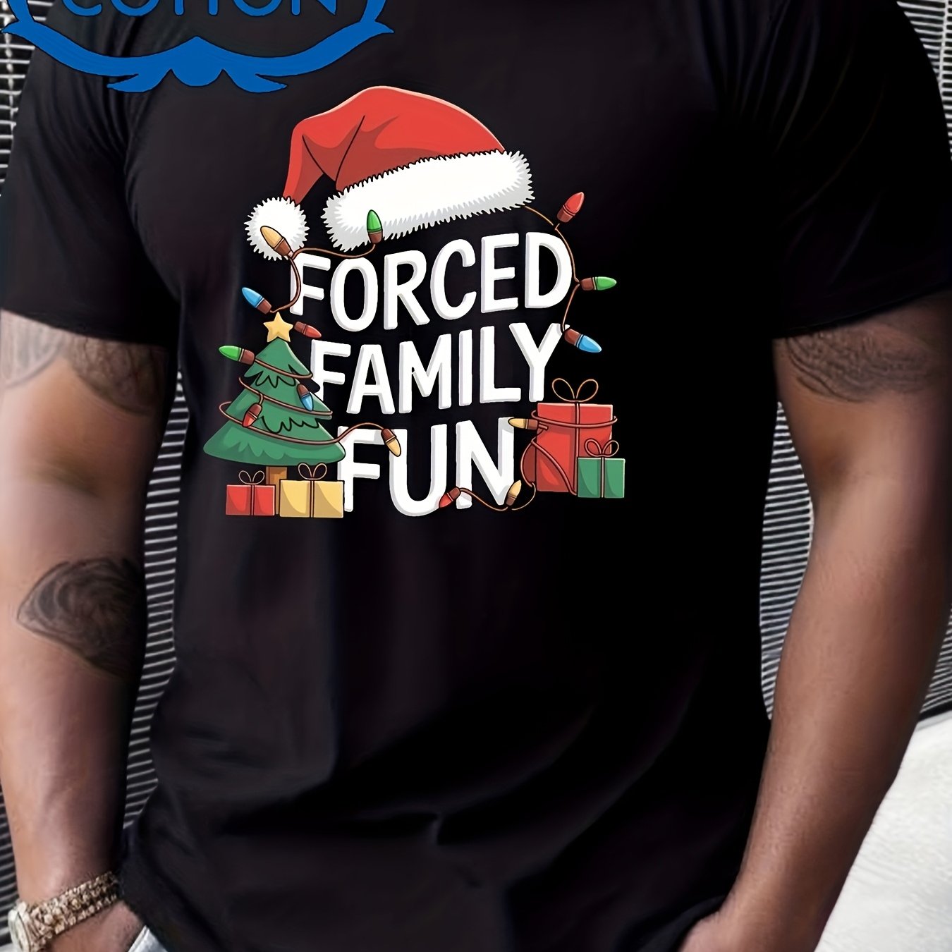TEMU Men's Christmas Crew Neck T-shirt Santa Forced Family Casual Short Sleeve Summer Knit High Stretch Regular T-shirt Unisex T-shirt Suitable For