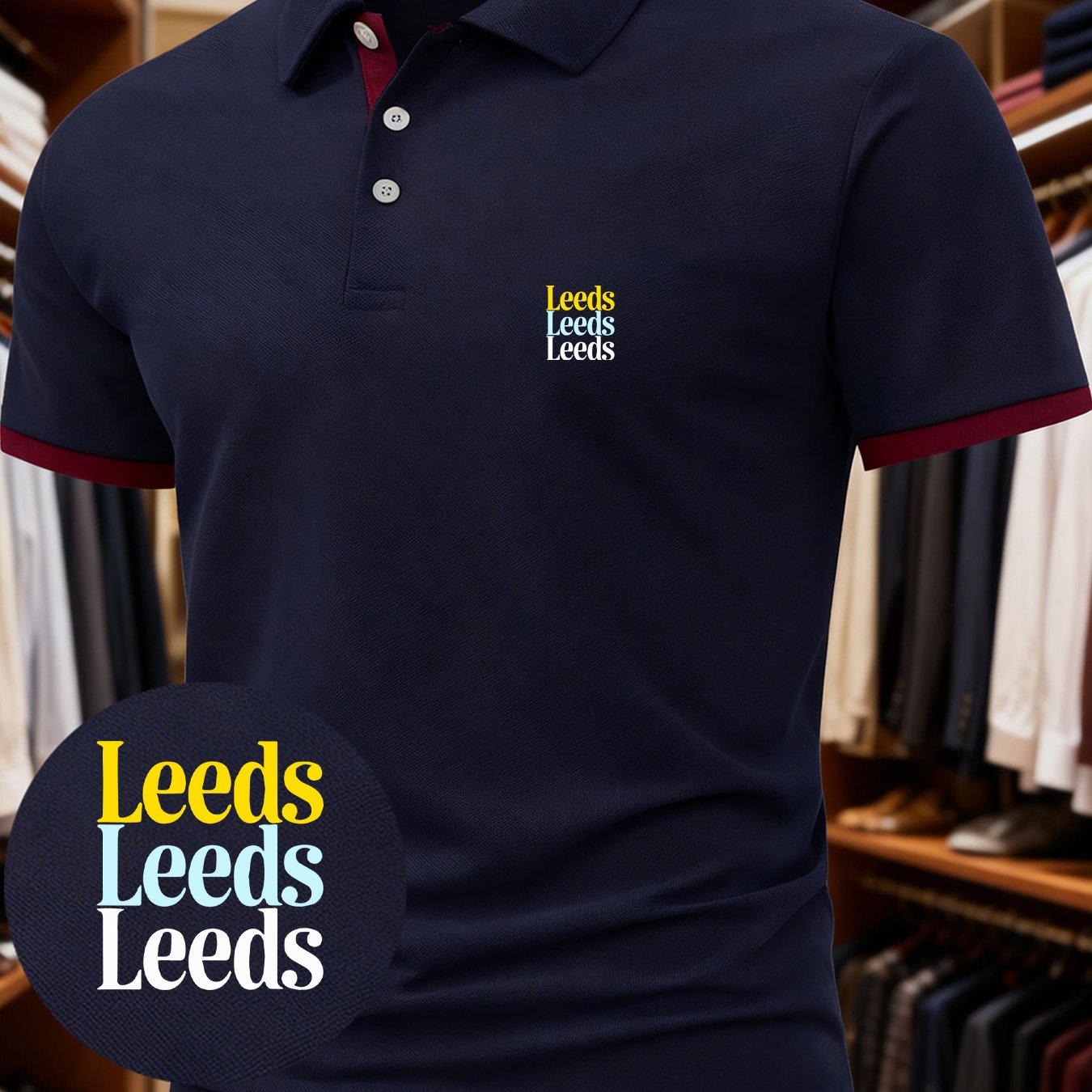 TEMU 's Unique Creative Leeds English Letter Logo Pattern Short-sleeved Print Shirt, Suitable For , Fit Incorporates European And , A Casual And Easy