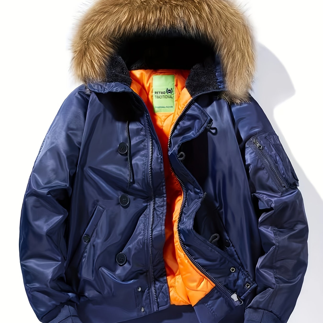 TEMU Winter 's Jacket With Hood, Unisex Couple Style Solid Color Coat With Removable Collar And Inner Fleece Lining, Suitable For Outdoor Sports,