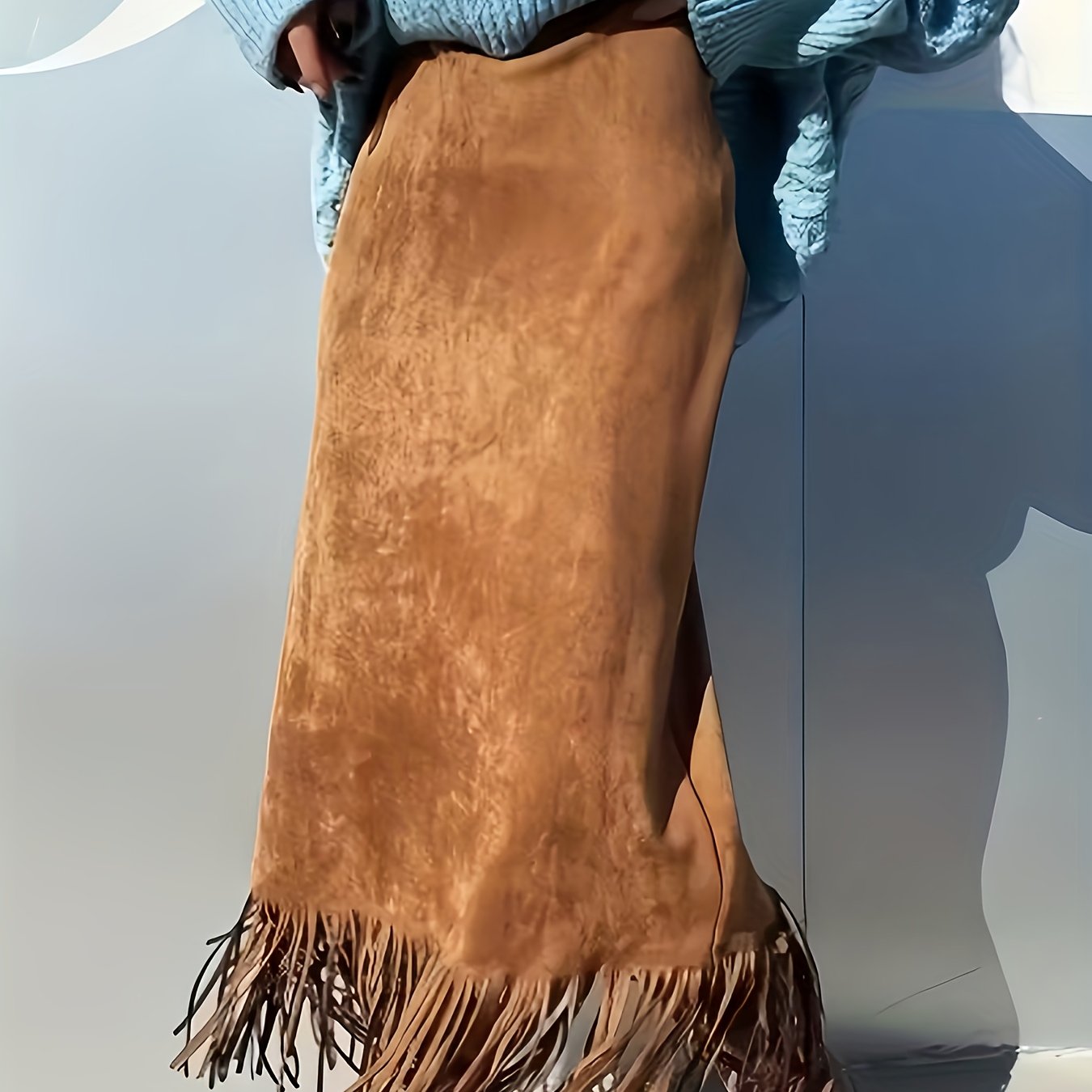 TEMU Plus Size - Plus Size - Plus Size Women's Western Cowboy Style Solid Tassel Skirt