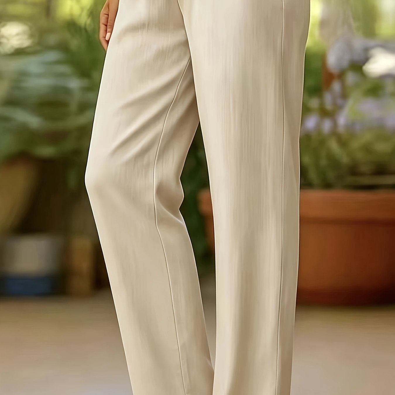 TEMU Plus Size Women's Fashion Solid Color Skinny Trousers, Elastic High Waist. . Casual Pants, Machine Washable Fabric