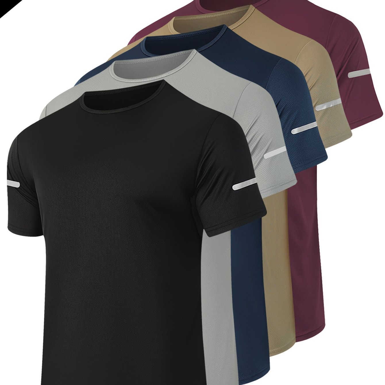 TEMU 5pcs Set (black, Gray, Navy, Khaki, Burgundy) Men's Quick-dry T-shirt Casual And Athletic Short Sleeve, Breathable Sports T-shirt And Hiking