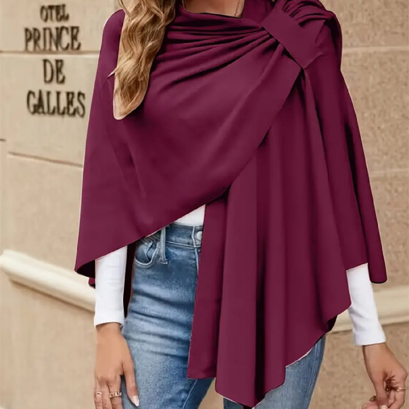 TEMU Talla grande, chal bufanda de mujer de color liso, acanalado, con abertura falsa grande, para y otoño