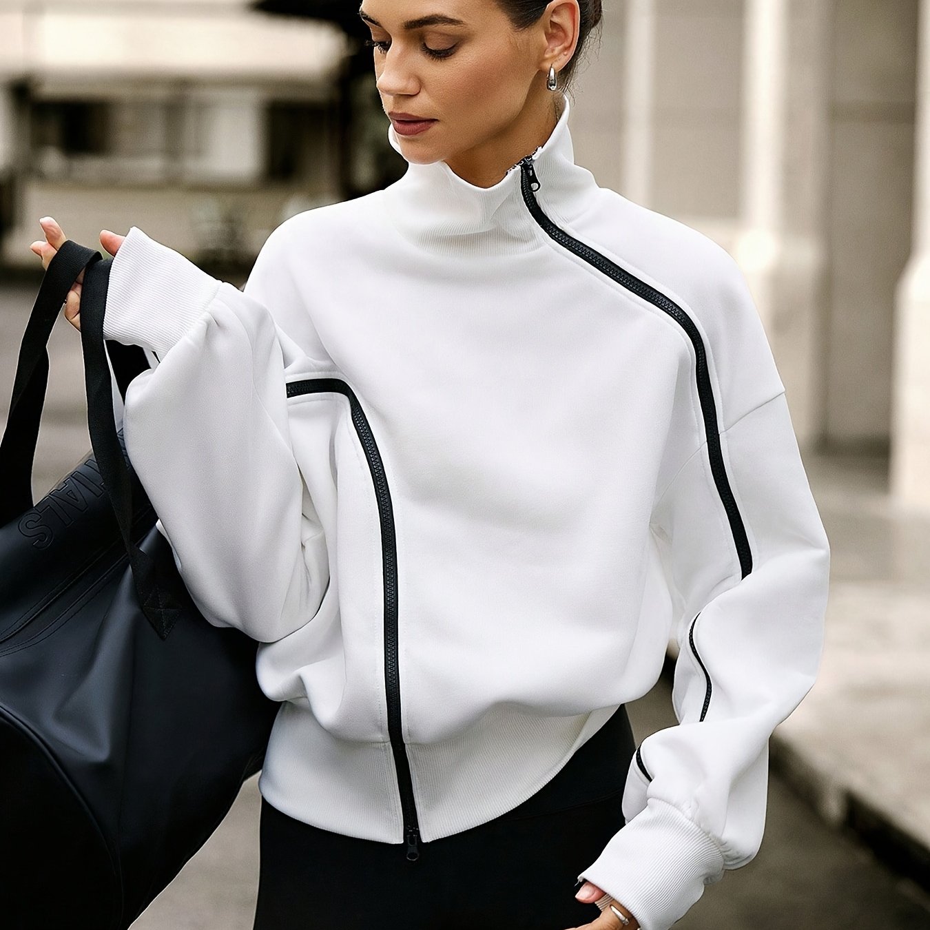 TEMU Felpa da donna con zip, e colori a blocchi