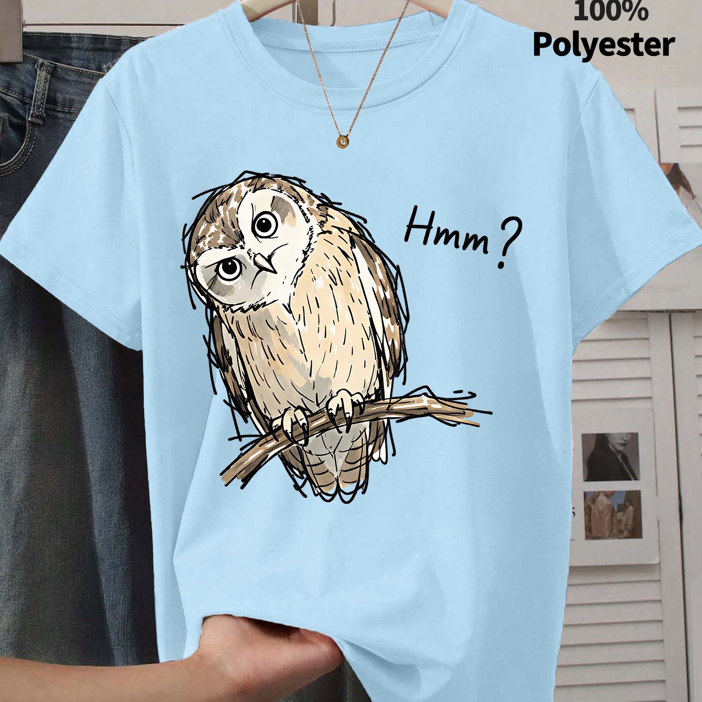TEMU Women's Plus Size Short Sleeve T-shirt - Cute Owl Print Round Neck -compatible Top | Stretchy Casual Shirt Suitable For Commuting, Daily Wear &