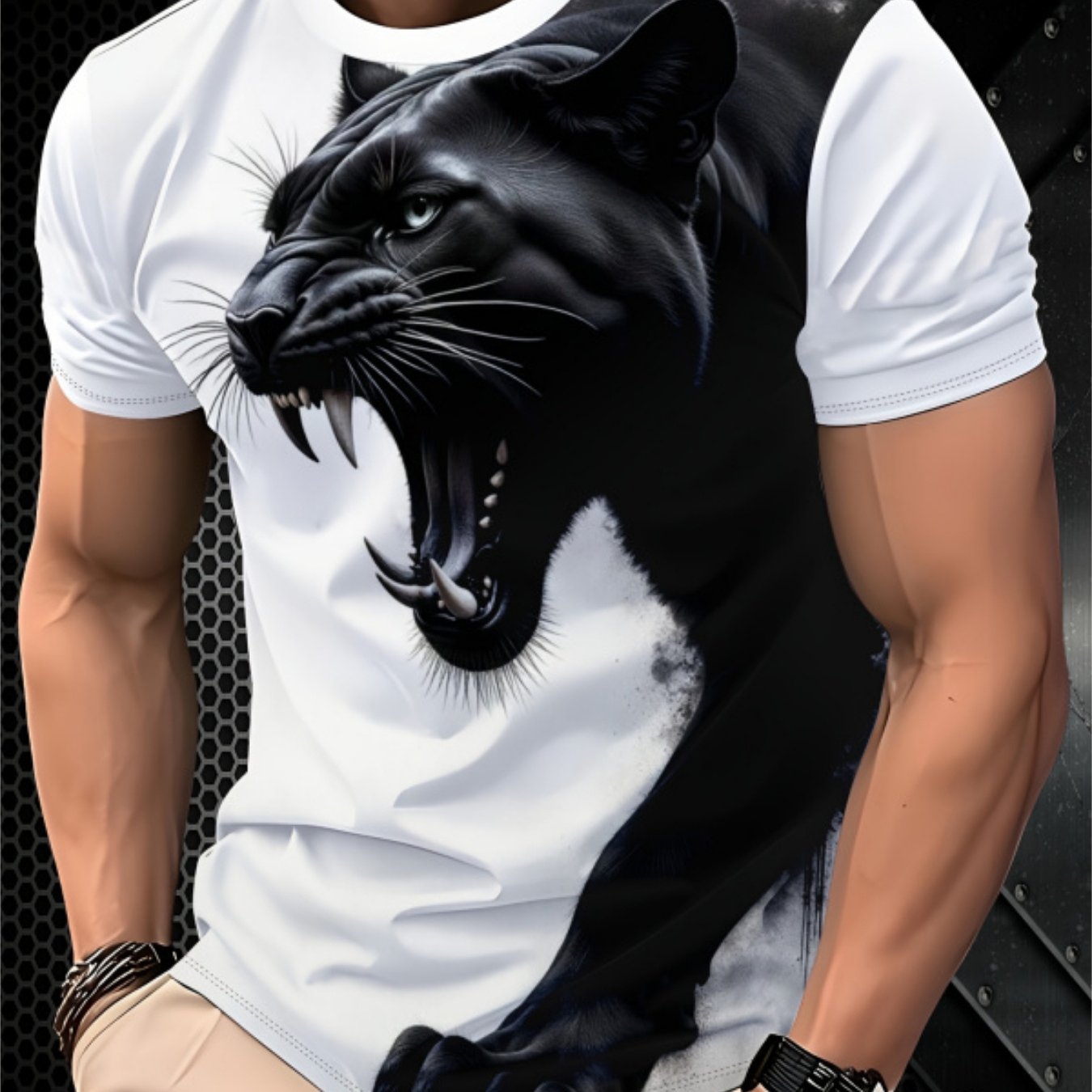 TEMU Men's Breathable Crew Neck T-shirt - Vibrant Streetwear Athletic Fit Suitable For, Gym & Casual Wear, Machine Washable Summer Top With Printed
