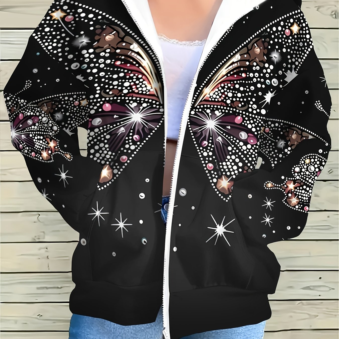 TEMU Nouveau sweat à capuche zippé pour femme avec impression numérique, printemps/automne, haut décontracté à manches longues, sweat polyvalent de