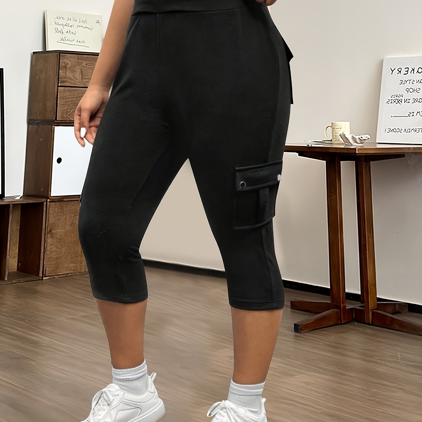 Plus Size, Women's Plus Size Solid Color Drawstring Comfortable Casual Cargo Pants