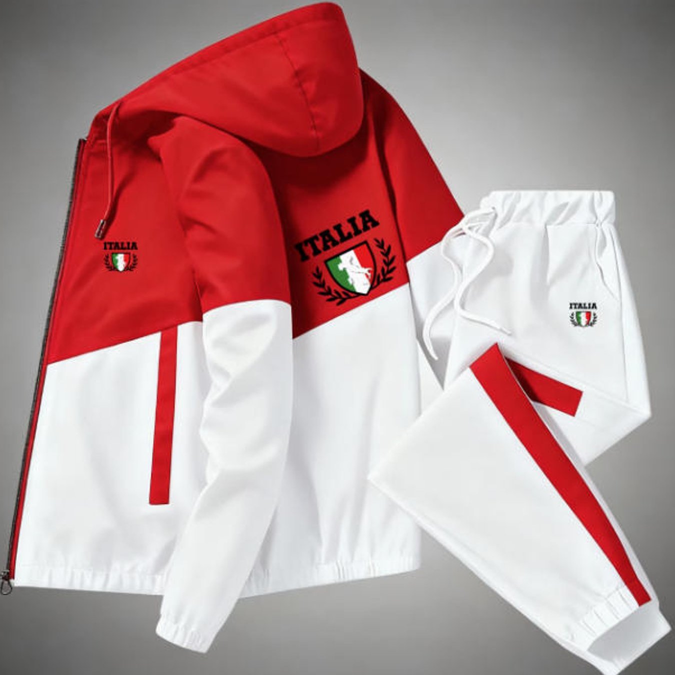 Image of Hooded Men's Tracksuit Italia Shield Graphic Sportswear Fall Winter Casual Trendy Outfit Adults Men Daily Wear Holiday Gift