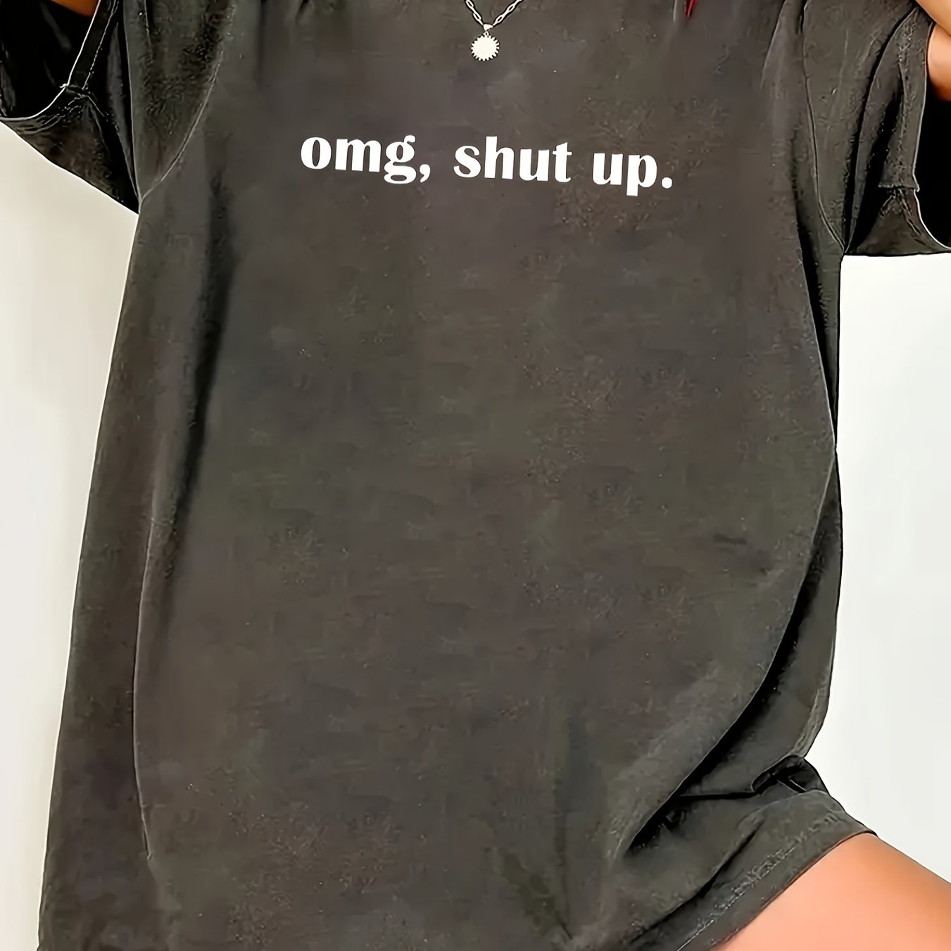 E-shop Plus Size Damen-T-Shirt "OMG Shut Up" mit Grafik - Lässiges Kurzarmshirt mit Rundhalsausschnitt, Maschinenwaschbar & Atmungsaktiv für Sommer &