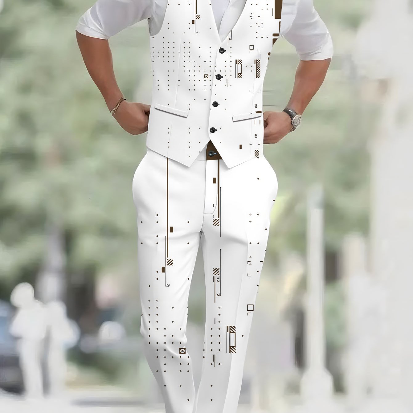 TEMU Completo 2 Pezzi Gilet + Pantaloni in con Motivo Astratto e , Combo per Matrimonio o Feste di Nocevolezza da Cerimonia Formale a Stampa Digitata