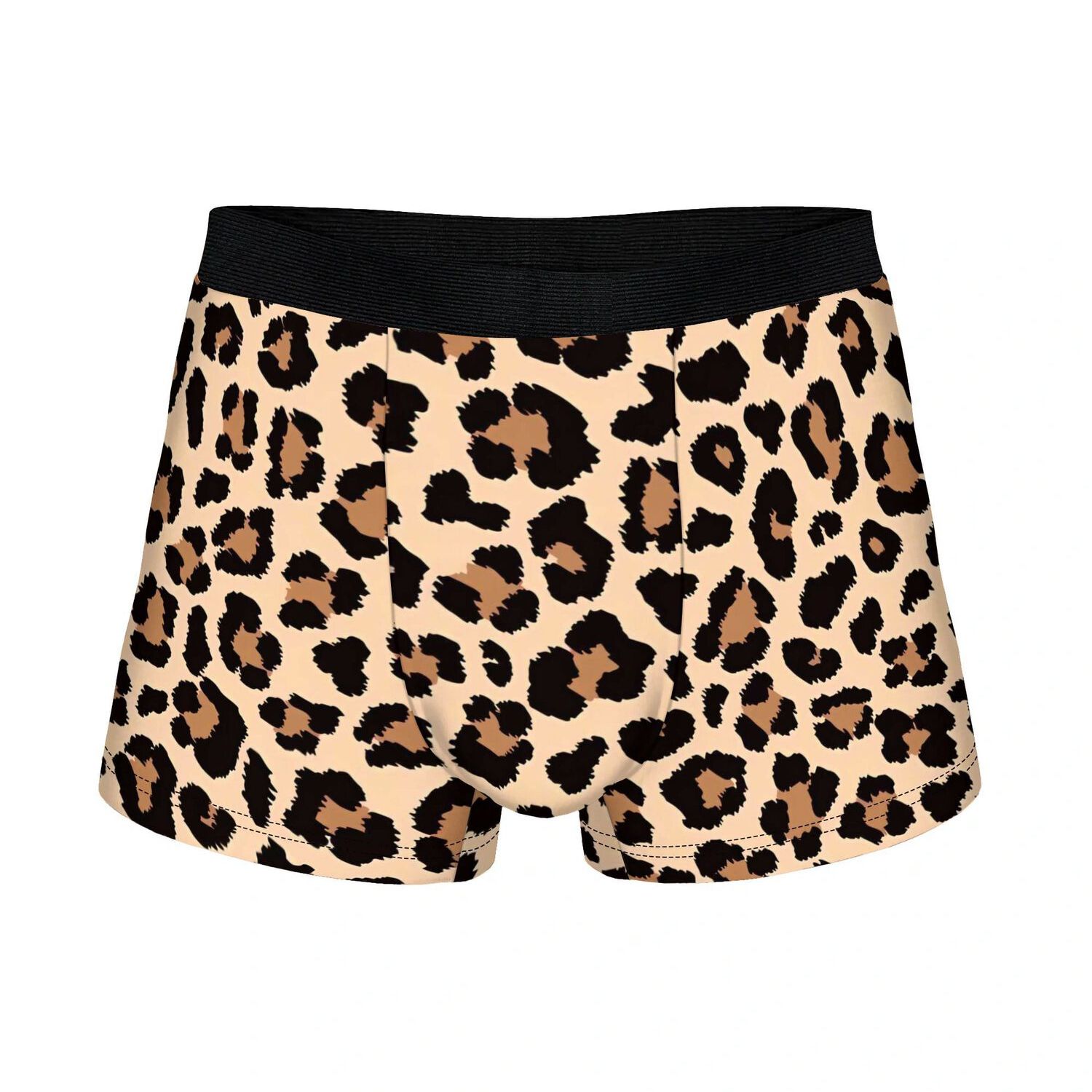 TEMU Brown Leopard Print Underwear European Size Polyester Men's Underpants Vintage Lightweight Unique 2d Print Design