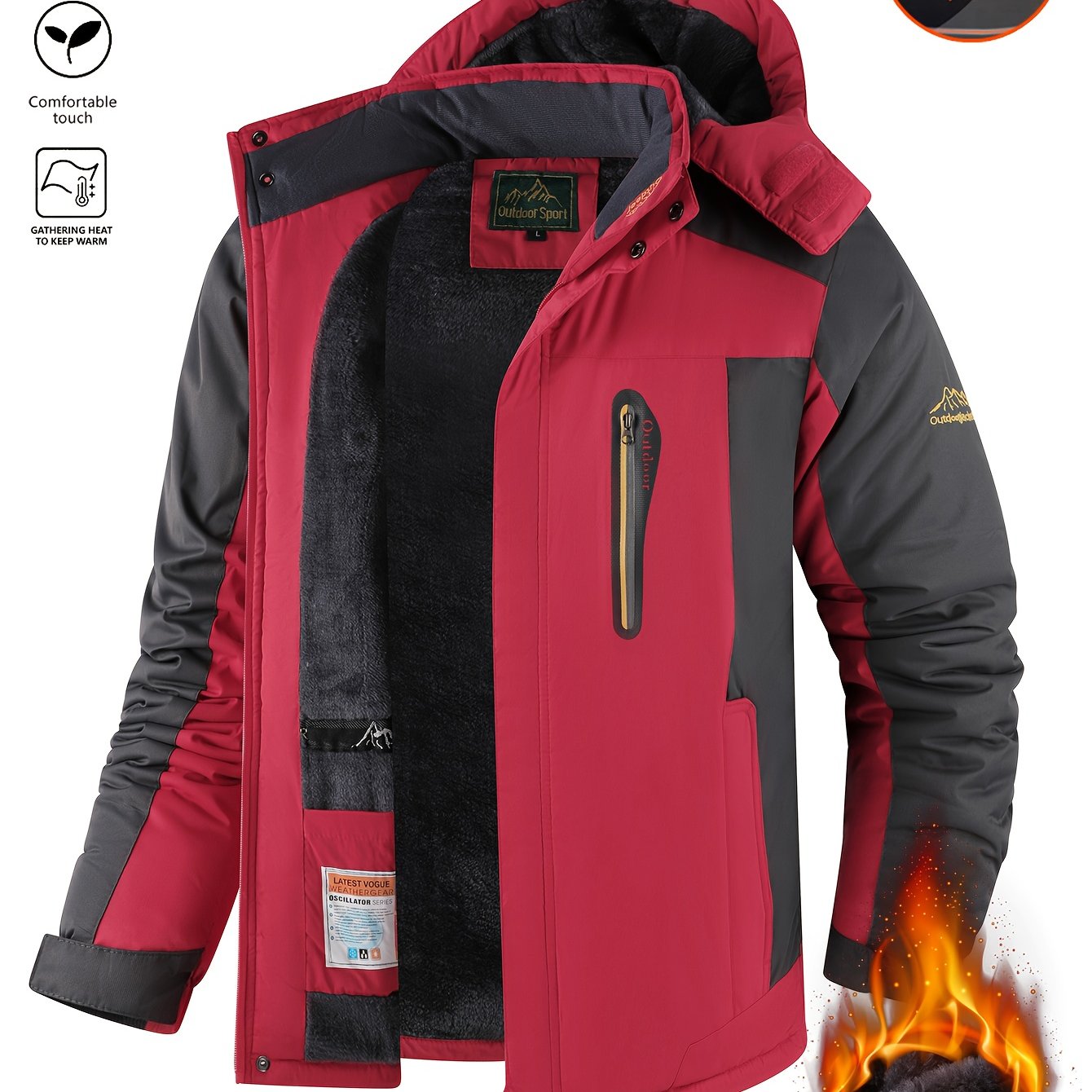TEMU Men's Heavy Winter Jacket, Insulated With Removable Hood And Full Zip Closure - Windproof High-quality Full-zip Snow Coat, Fleece-lined,