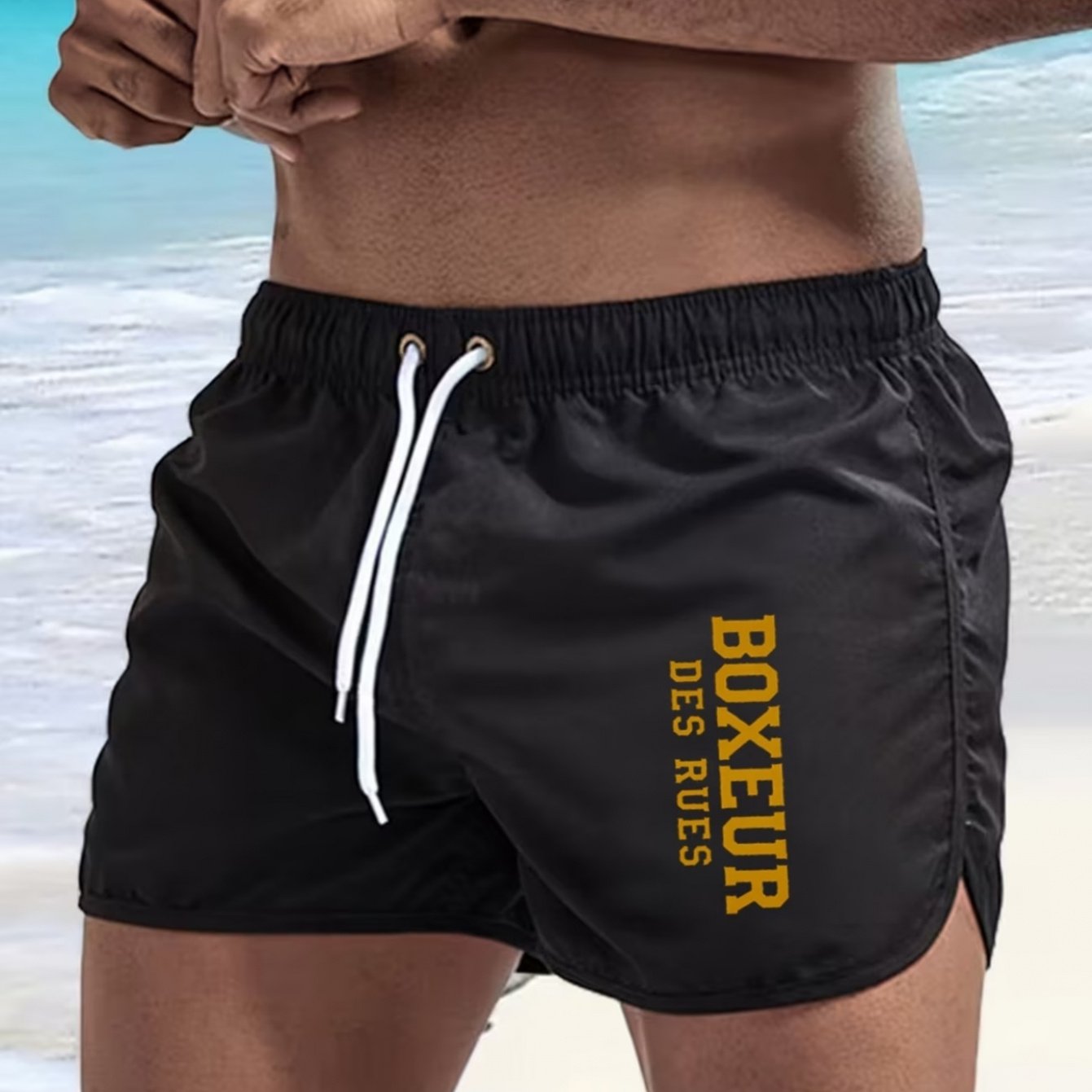 TEMU 1pc Men's "" Shorts, Drawstring Waistband, Comfortable Quick-dry Fabric, Ideal For Summer Beach, Pool, And Outdoor Activities, Sporty Style,