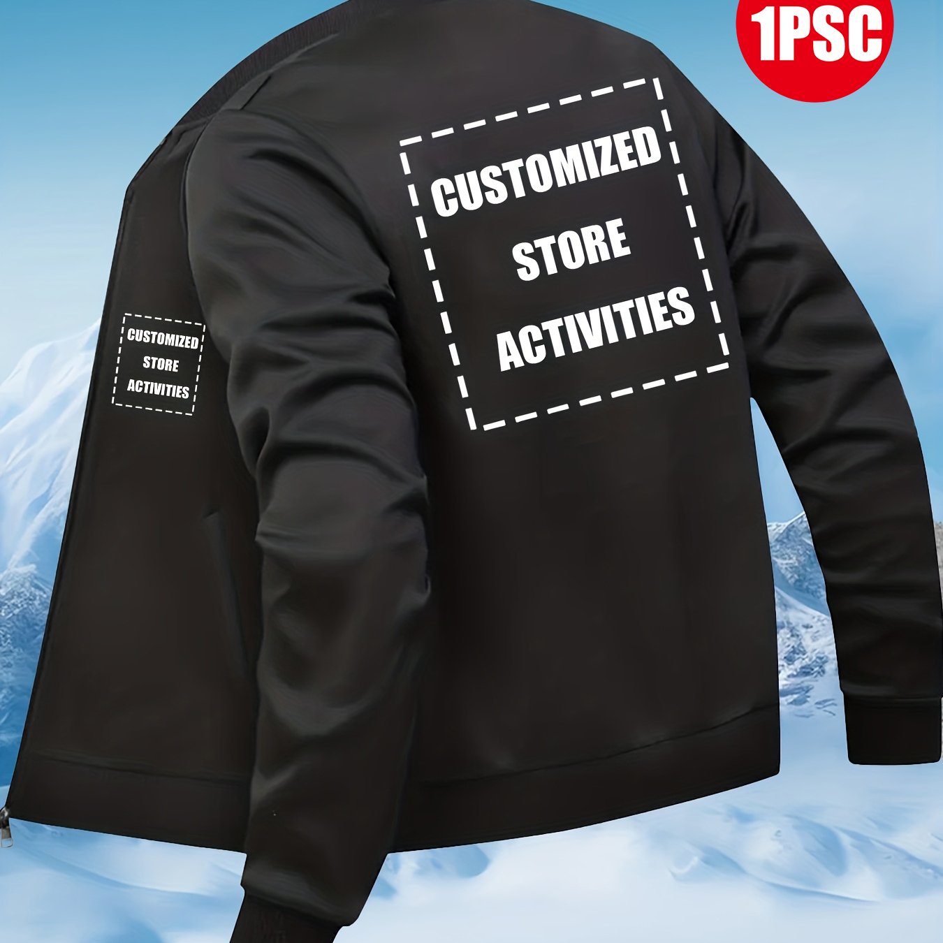 TEMU Customizable Men's High-quality Crew Neck Work Jacket - With Zipper Closure, Personalized Custom Patterns, Side Pockets - Custom Couple Photos,
