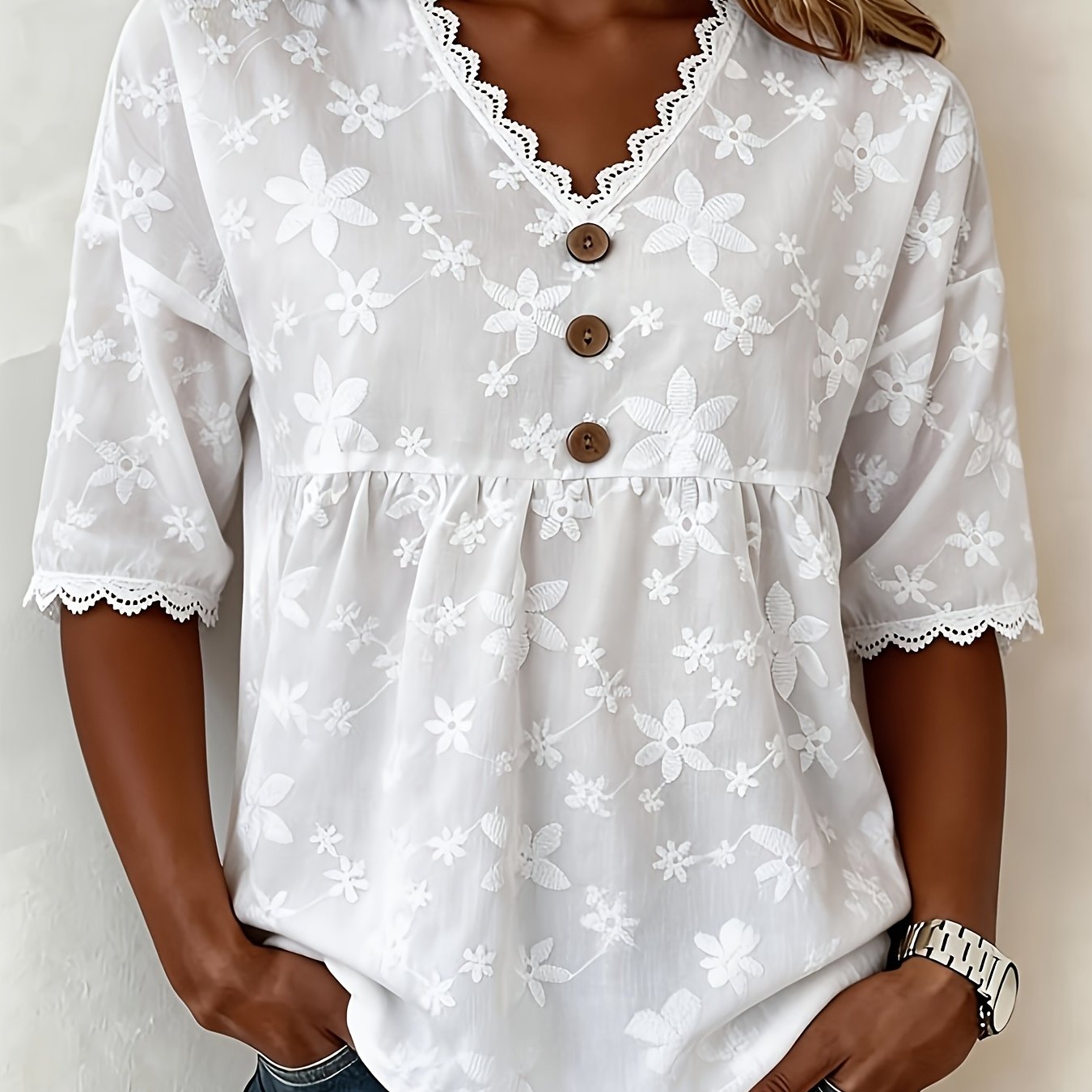 Wilderness Orientation Women's Casual V-neck Lace Top, Fashionable For Commuting And Dating, ' Blouse