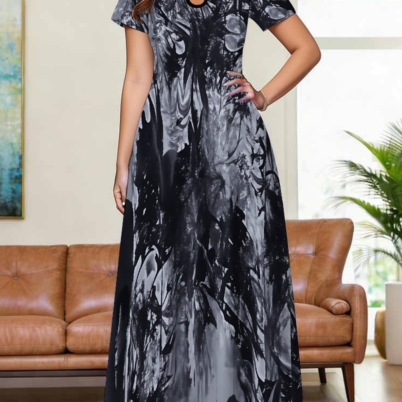 Plus Size, Women's Dress, Plus Size Women's Dress, Tie-dye Gradient Pattern Print, Bohemian Style, Elegant Women, Suitable For Gifts, Party Occasions, Casual Vacation, Women's Clothing