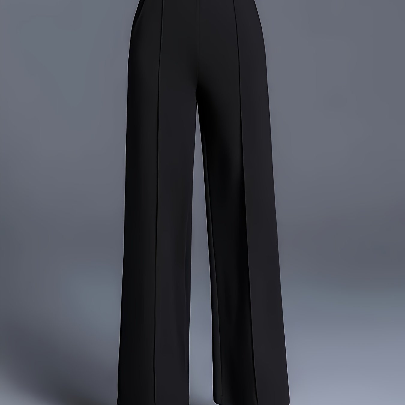 TEMU Plus Size - Large Size Women's Elegant Solid Color Slightly Elastic Wide Leg Pants, High Waisted Slanted Pocket Straight Leg Trousers, Suitable