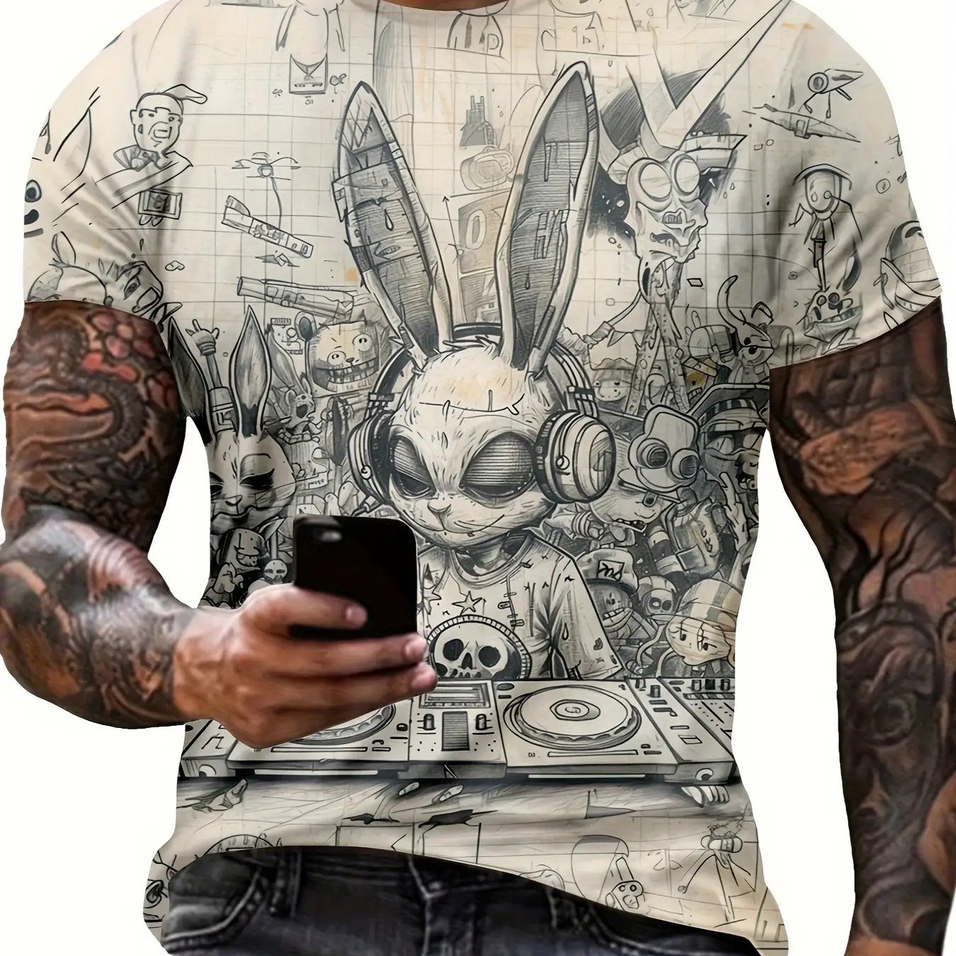 TEMU Cartoon Dj Rabbit Short-sleeve T-shirt