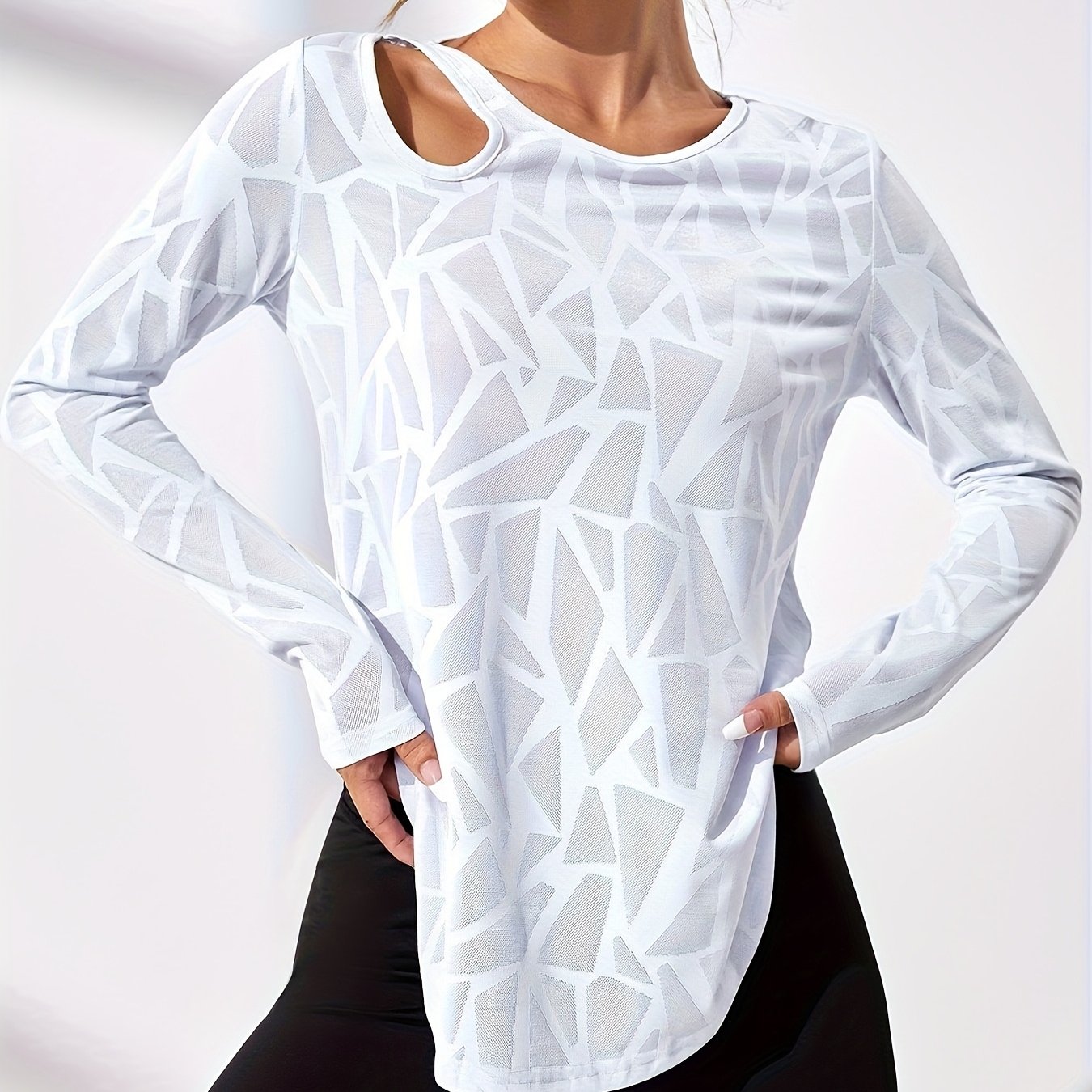 E-shop Atmungsaktives Damen Sportshirt mit langen Ärmeln - Feuchtigkeitstransportierendes Hollow-Out Design, Fitness Trainingsshirt mit
