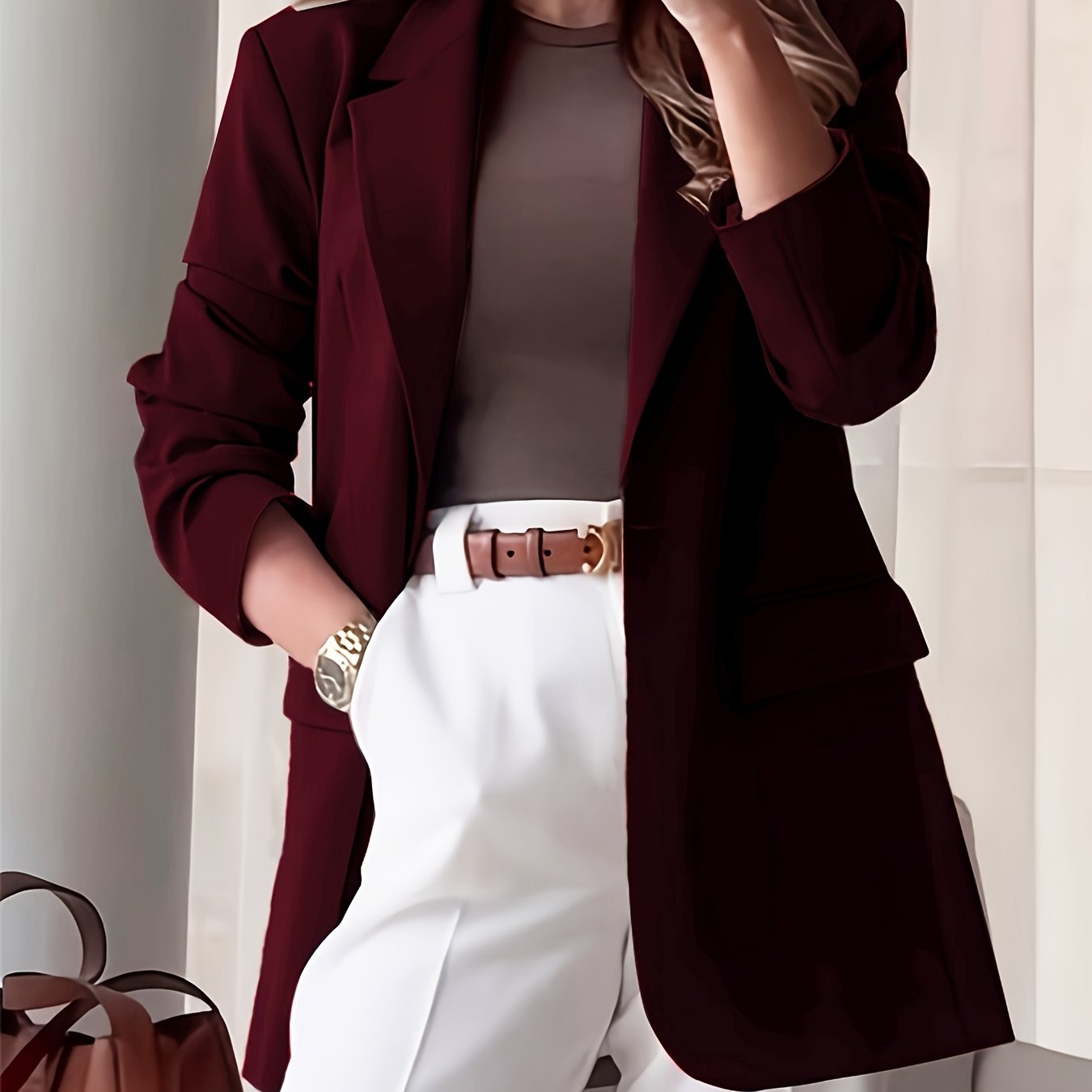 TEMU Targeted Style + Solid Color Button- Collar High-fashion Casual Versatile Elegant Blazer