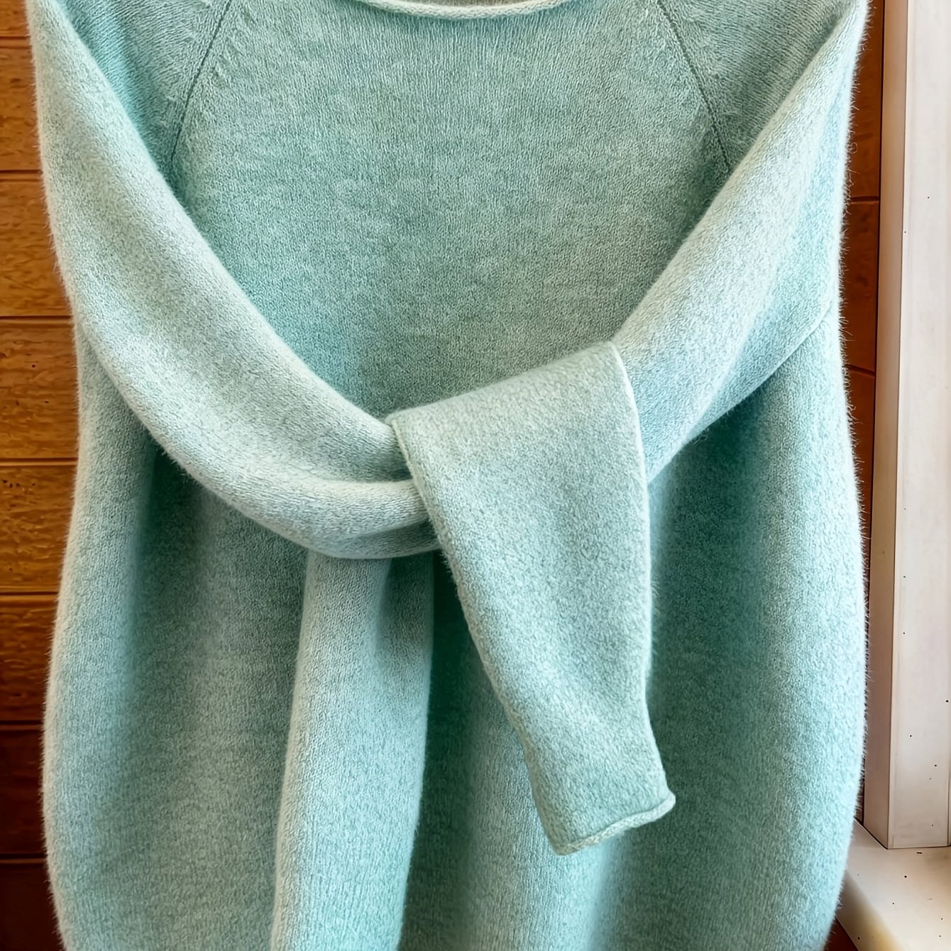 TEMU Pull haut uni à ourlet roulé simple et col ras du cou au pelucheux, pull ample décontracté et polyvalent pour femme pour /hiver, vêtement pour