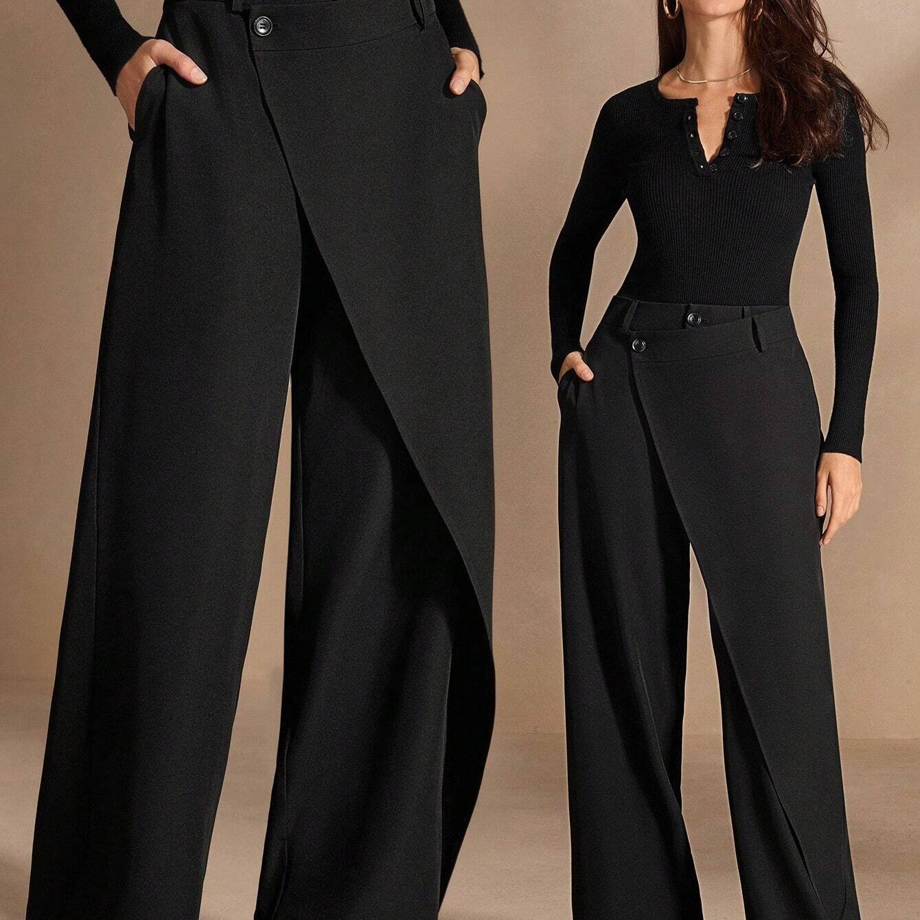 E-shop Damen Pendlerhose mit asymmetrischem Taillendesign, elegant stilvoll, mit geradem Bein