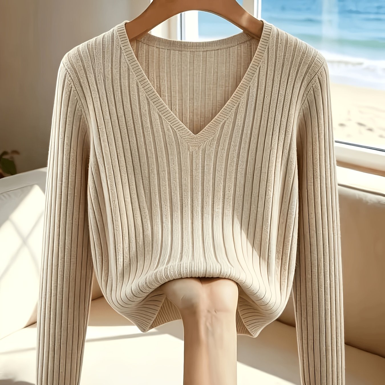 TEMU Women's Autumn Clothing, Women's Pullover Sweater, Ribbed Sweater, Minimalist Style , Fashion Women's Apparel